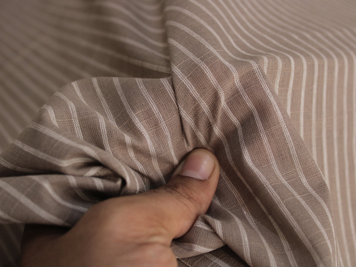 Pure Cotton Yarn-Dyed Handloom Fine Stripe Fabric | Brown White | 44 Inch | Non-Washed | 80 GSM