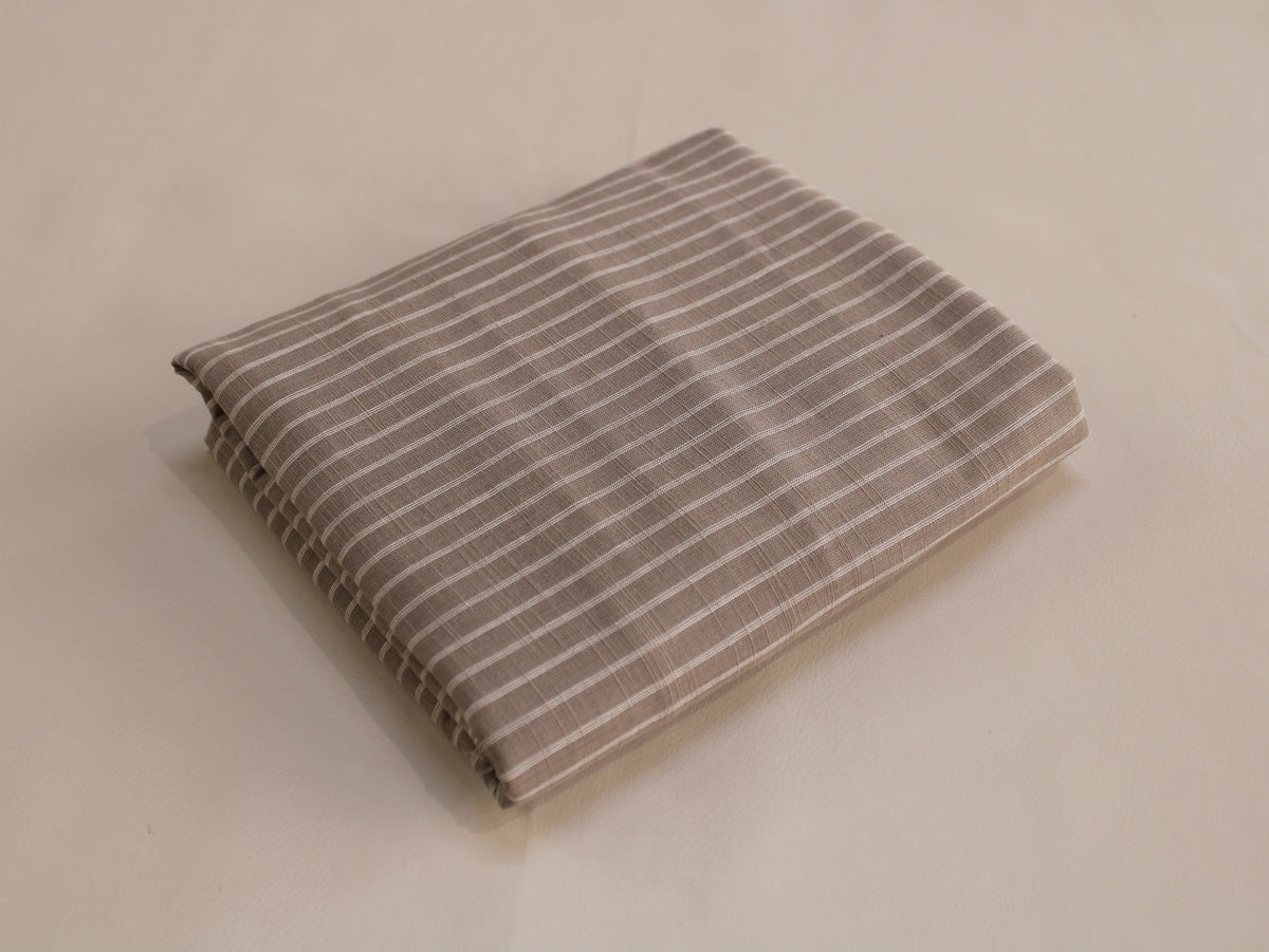 Pure Cotton Yarn-Dyed Handloom Fine Stripe Fabric | Brown White | 44 Inch | Non-Washed | 80 GSM