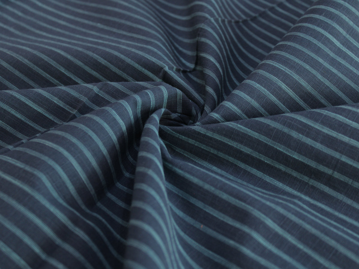 Pure Cotton Yarn-Dyed Handloom Fine Stripe Fabric | Blue Teal | 44 Inch | Non-Washed | 80 GSM