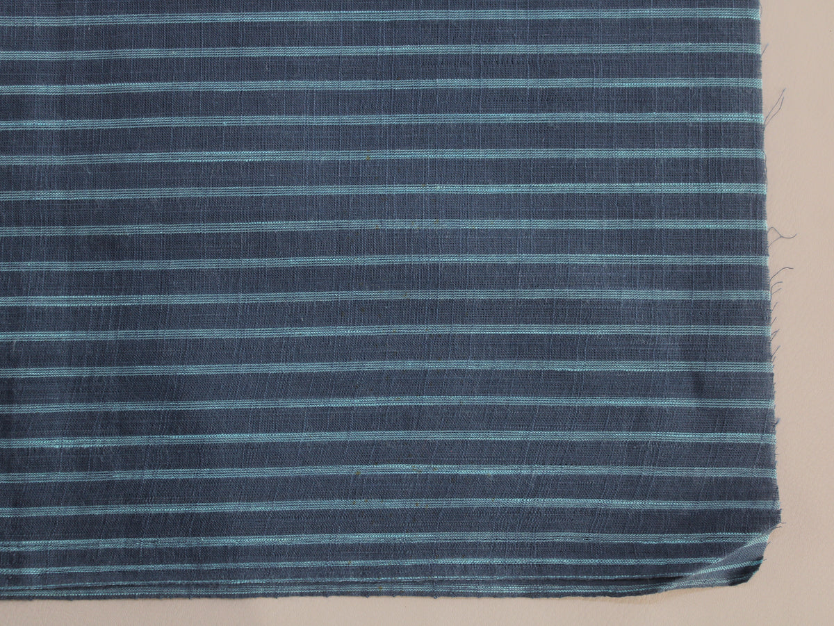 Pure Cotton Yarn-Dyed Handloom Fine Stripe Fabric | Blue Teal | 44 Inch | Non-Washed | 80 GSM