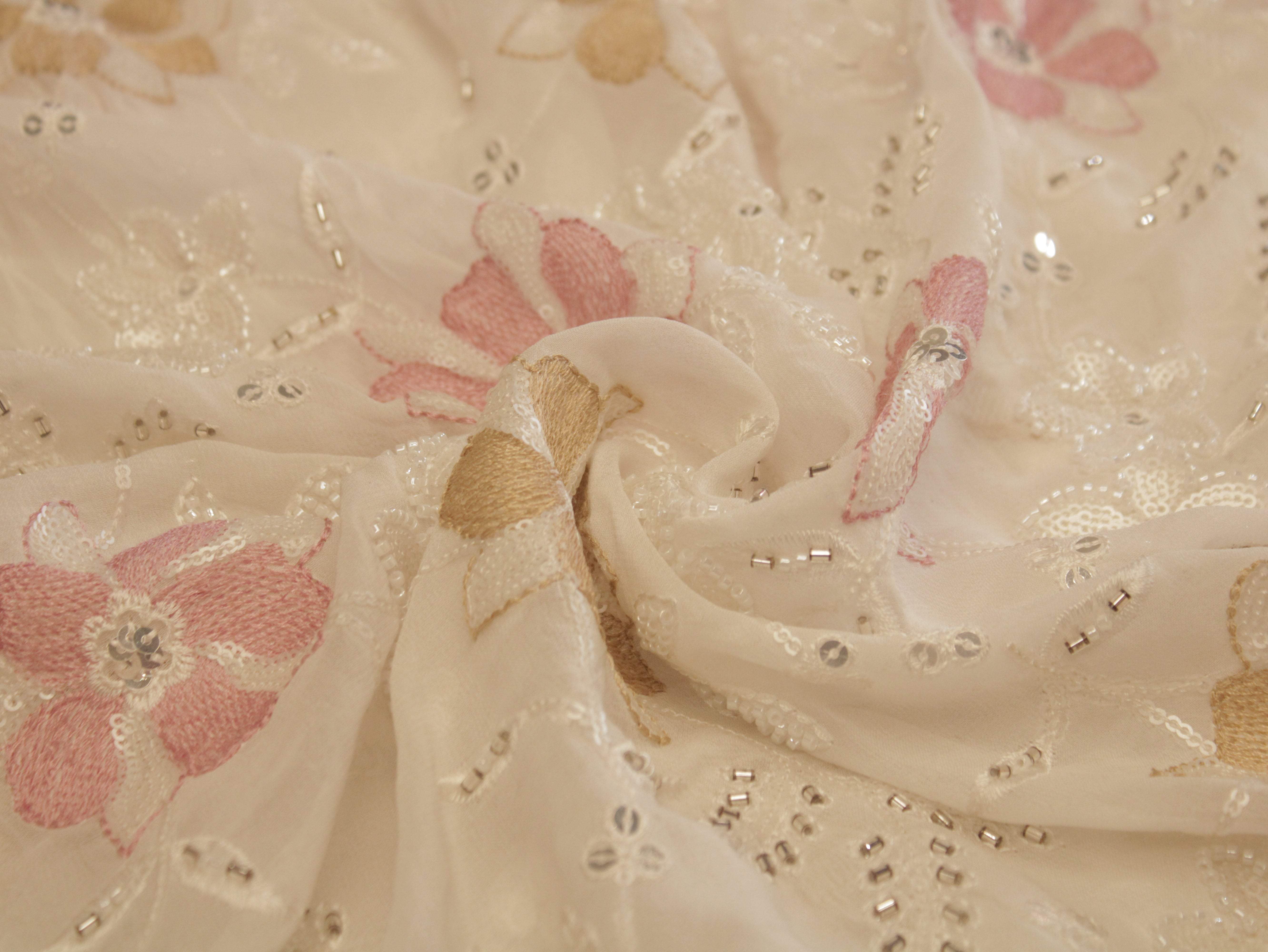 Premium Georgette Fabric with Rich Pearl Work - Multicolor - M'Foks