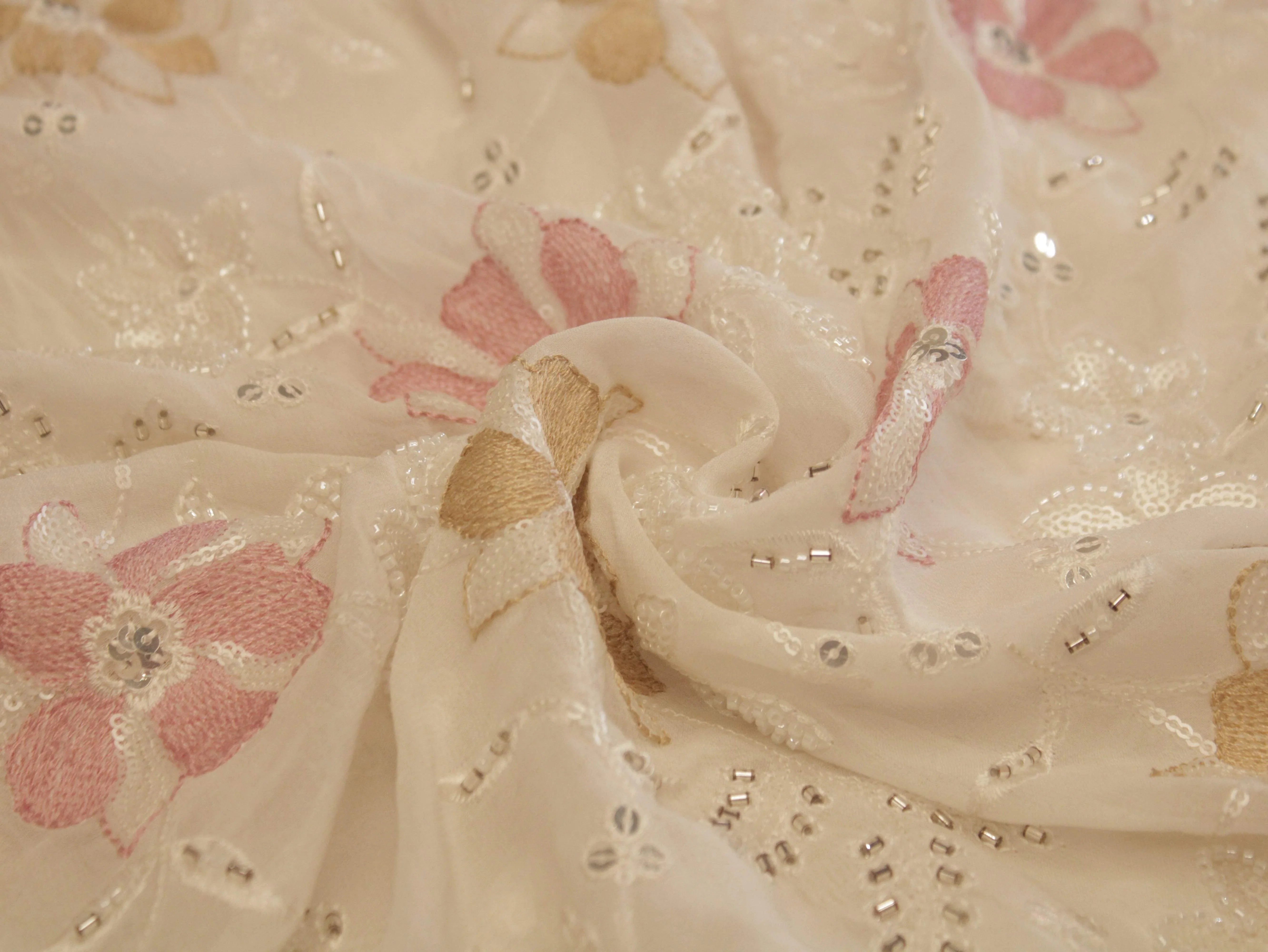Premium Georgette Fabric with Rich Pearl Work - Multicolor - M'Foks