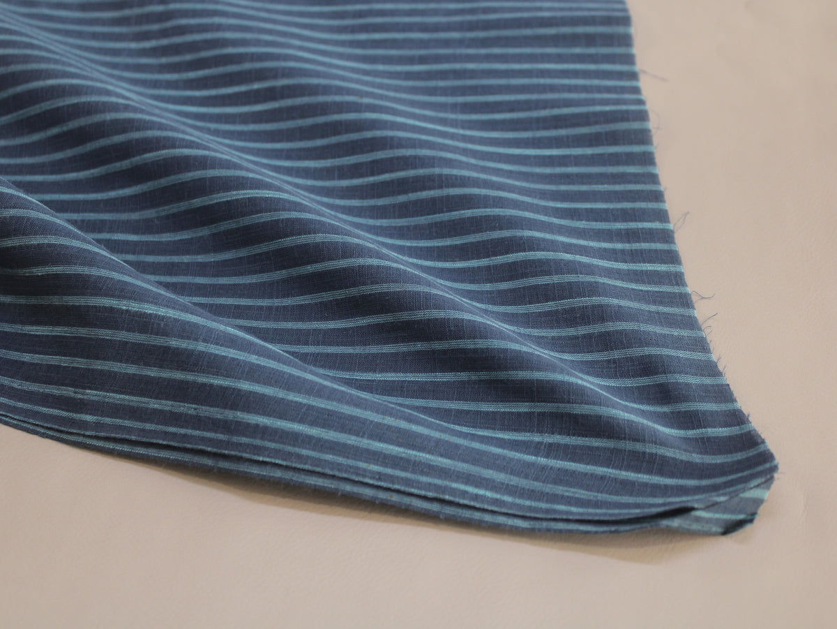 Pure Cotton Yarn-Dyed Handloom Fine Stripe Fabric | Blue Teal | 44 Inch | Non-Washed | 80 GSM