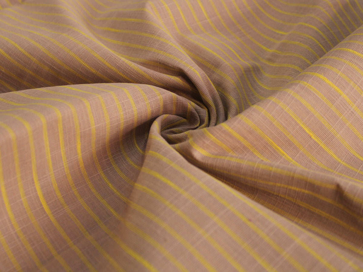 Pure Cotton Yarn-Dyed Handloom Fine Stripe Fabric | Tan Beige Yellow | 44 Inch | Non-Washed | 80 GSM
