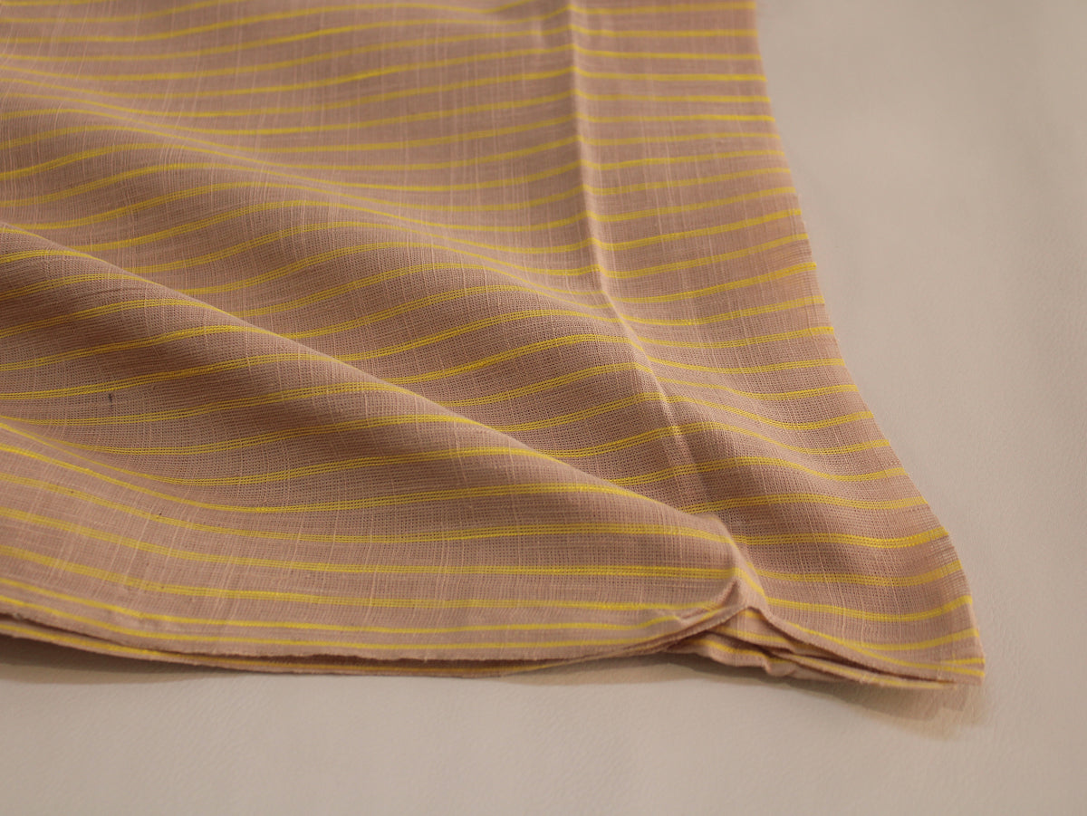 Pure Cotton Yarn-Dyed Handloom Fine Stripe Fabric | Tan Beige Yellow | 44 Inch | Non-Washed | 80 GSM