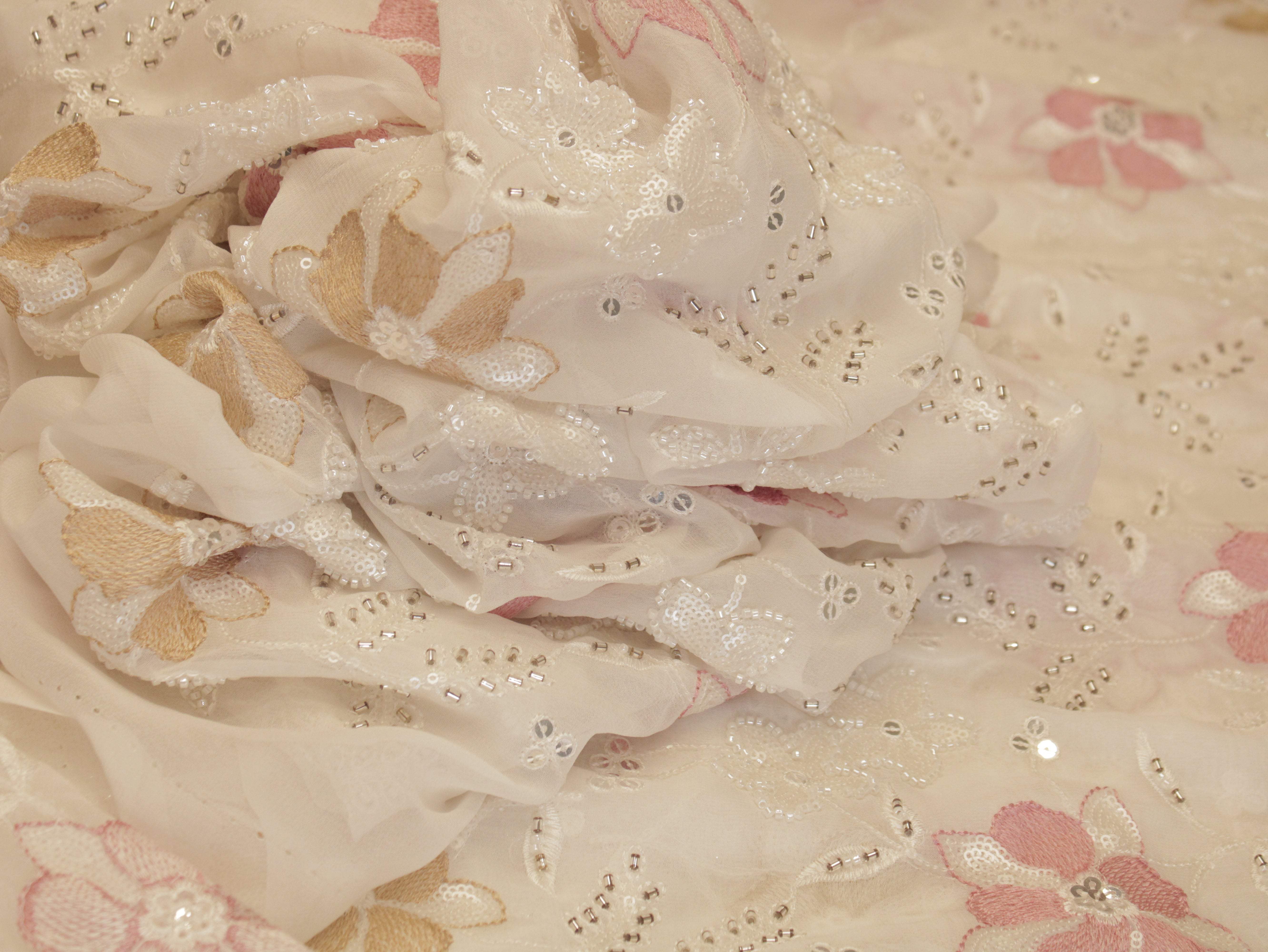 Premium Georgette Fabric with Rich Pearl Work - Multicolor - M'Foks
