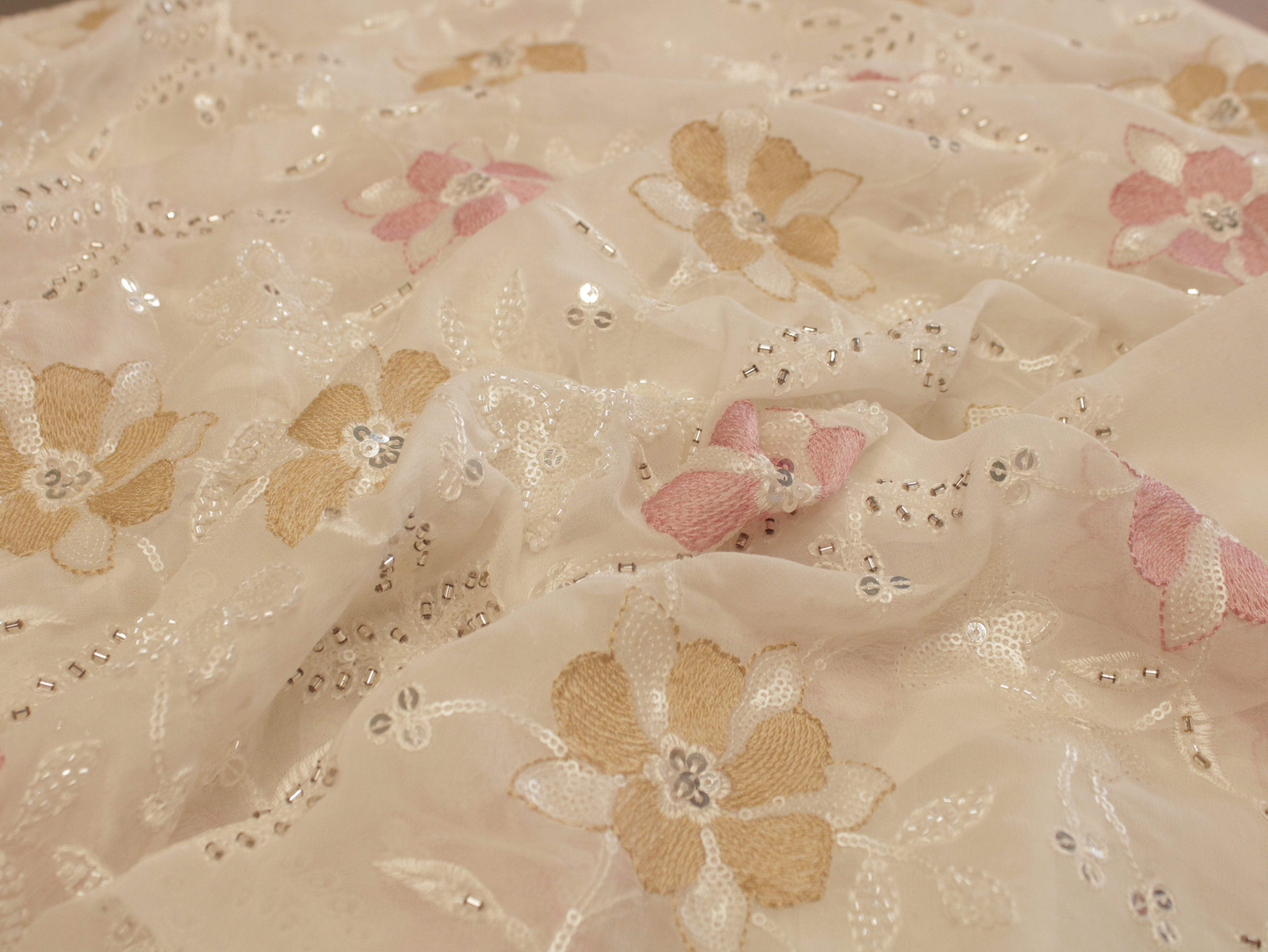 Premium Georgette Fabric with Rich Pearl Work - Multicolor - M'Foks