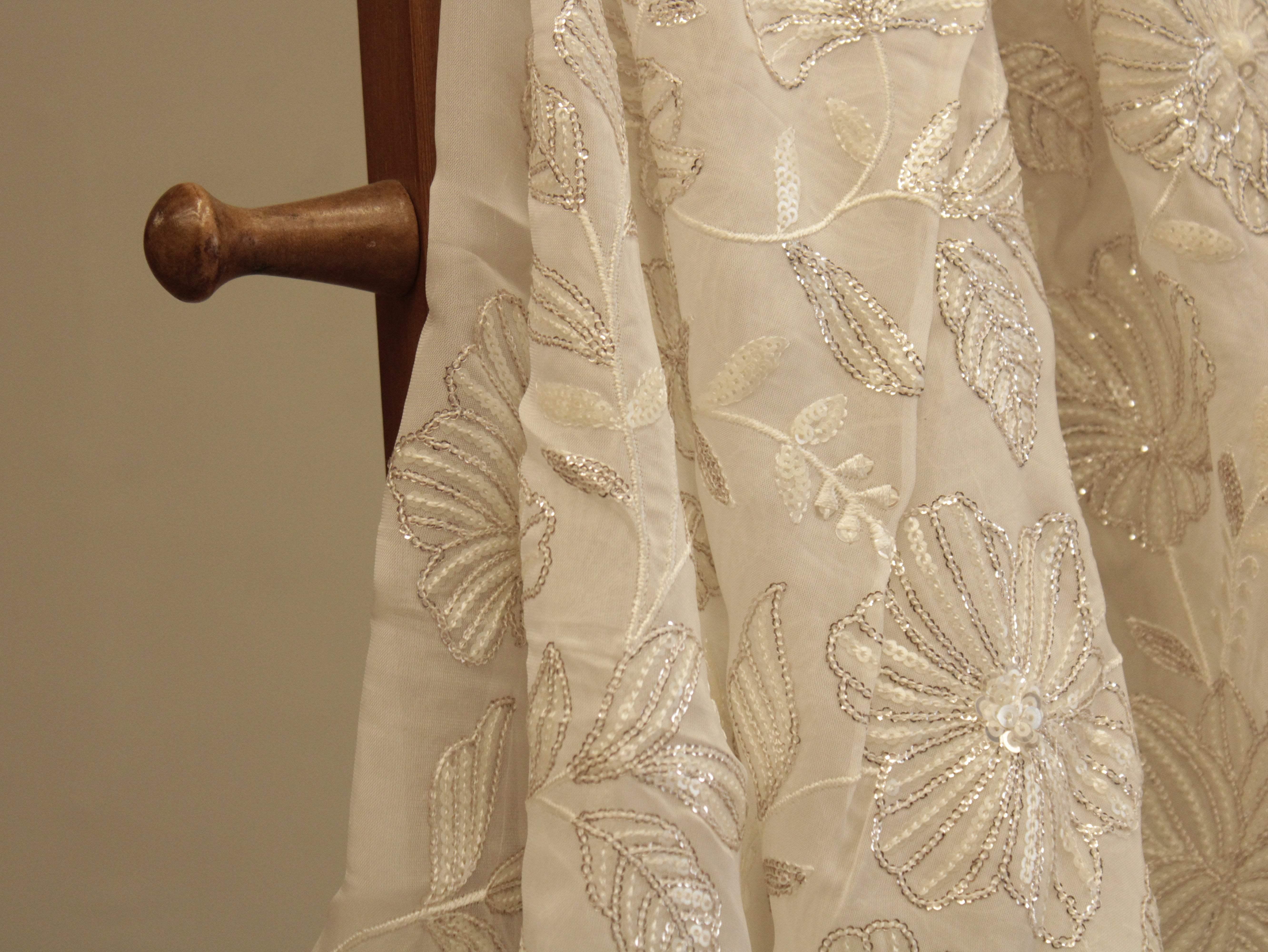 Premium Organza Fabric with Rich Floral Work - White Dyeable - M'Foks