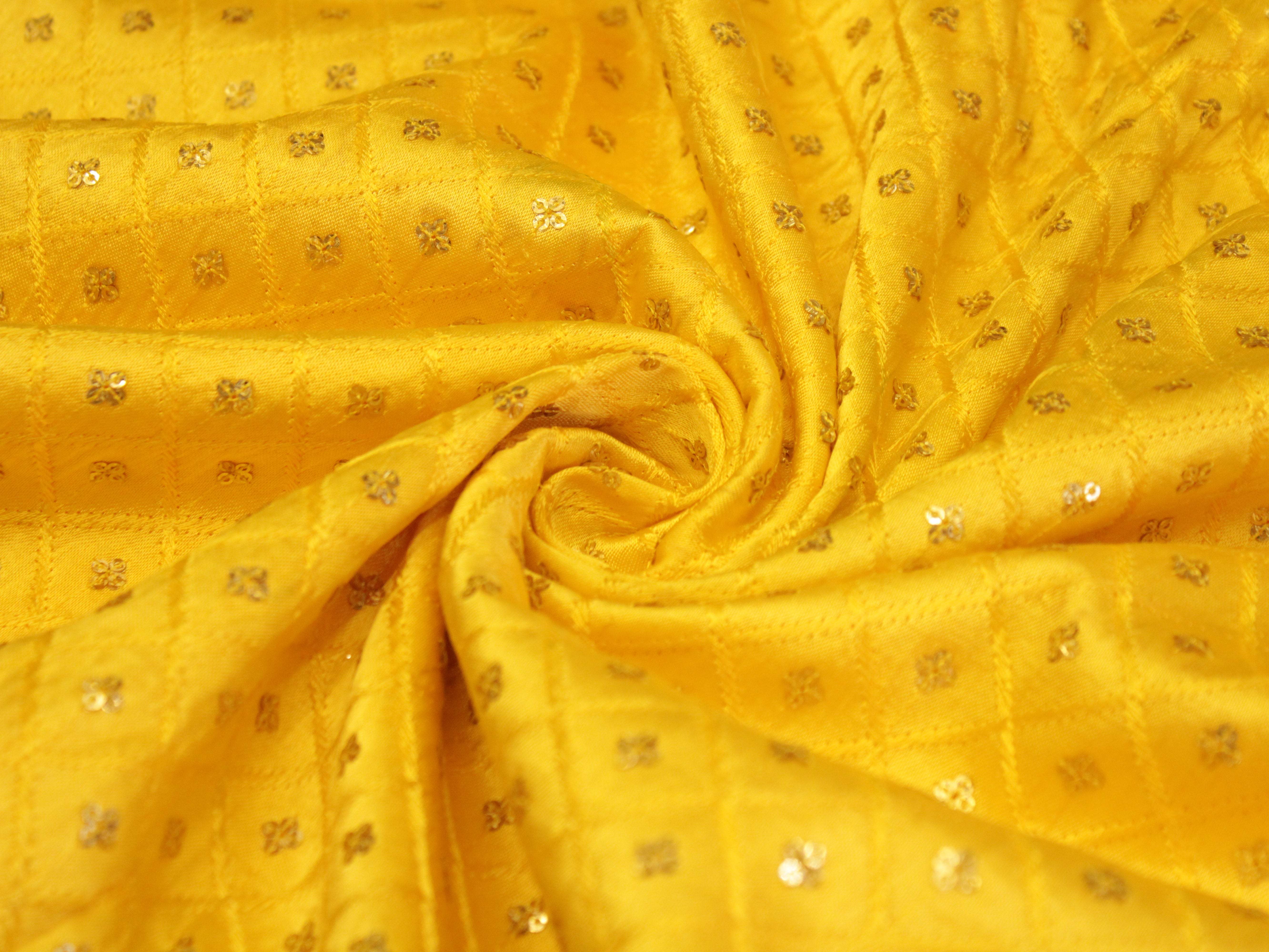 Gaji Silk Sequin Work Fabric - Yellow - M'Foks