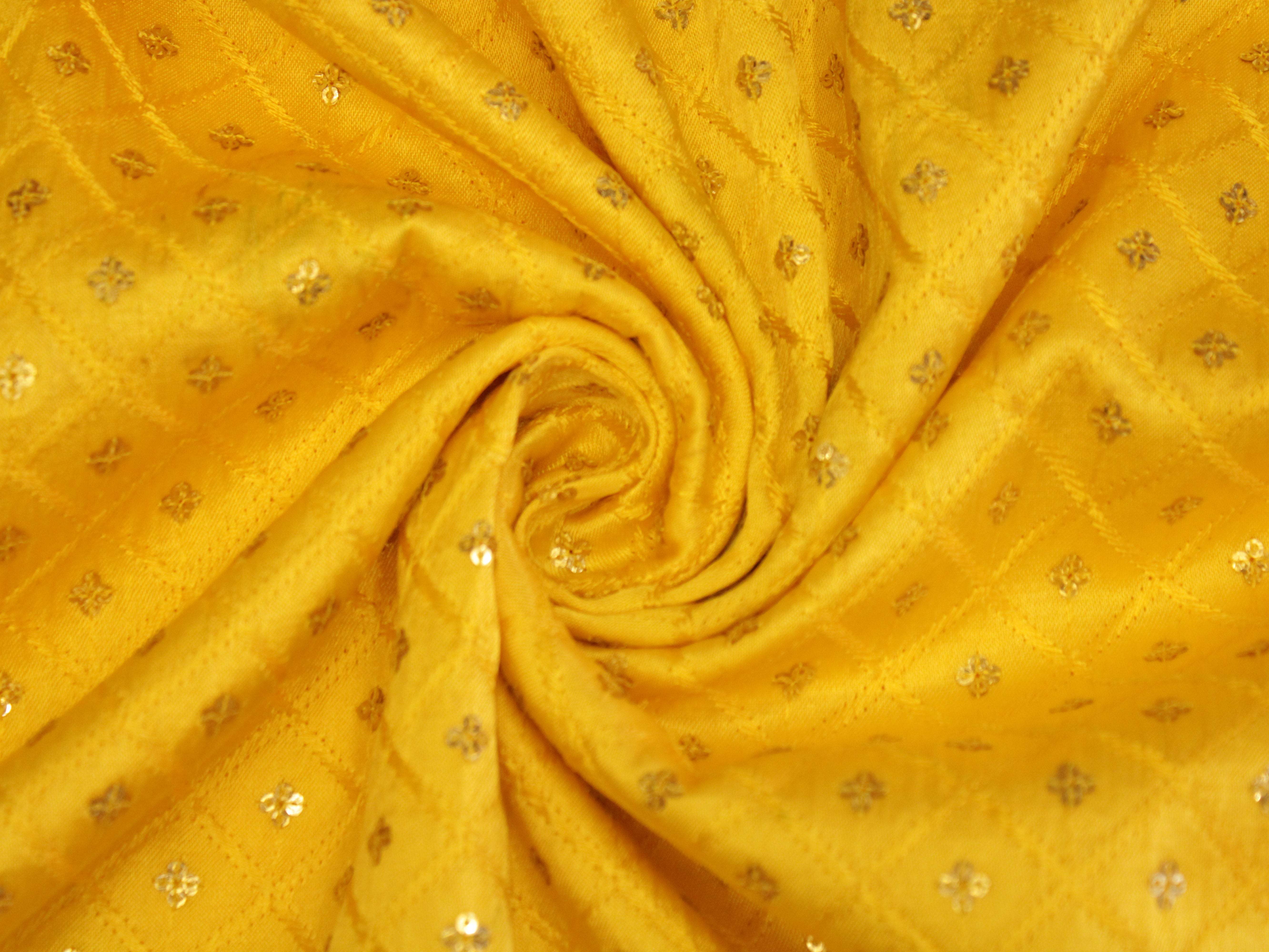 Gaji Silk Sequin Work Fabric - Yellow - M'Foks