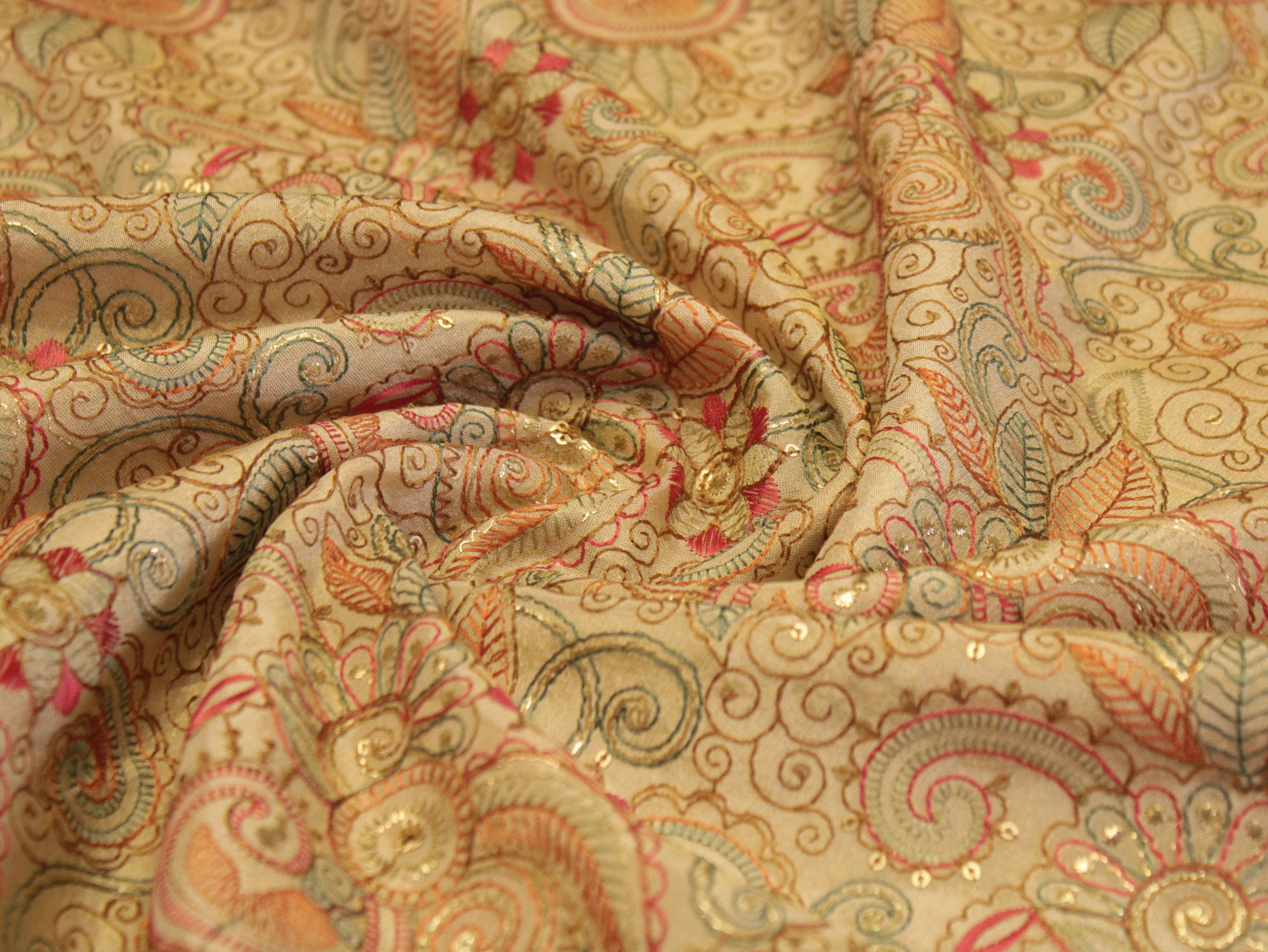 Premium Pure Tissue Fabric with Rich Thread Work - M'Foks