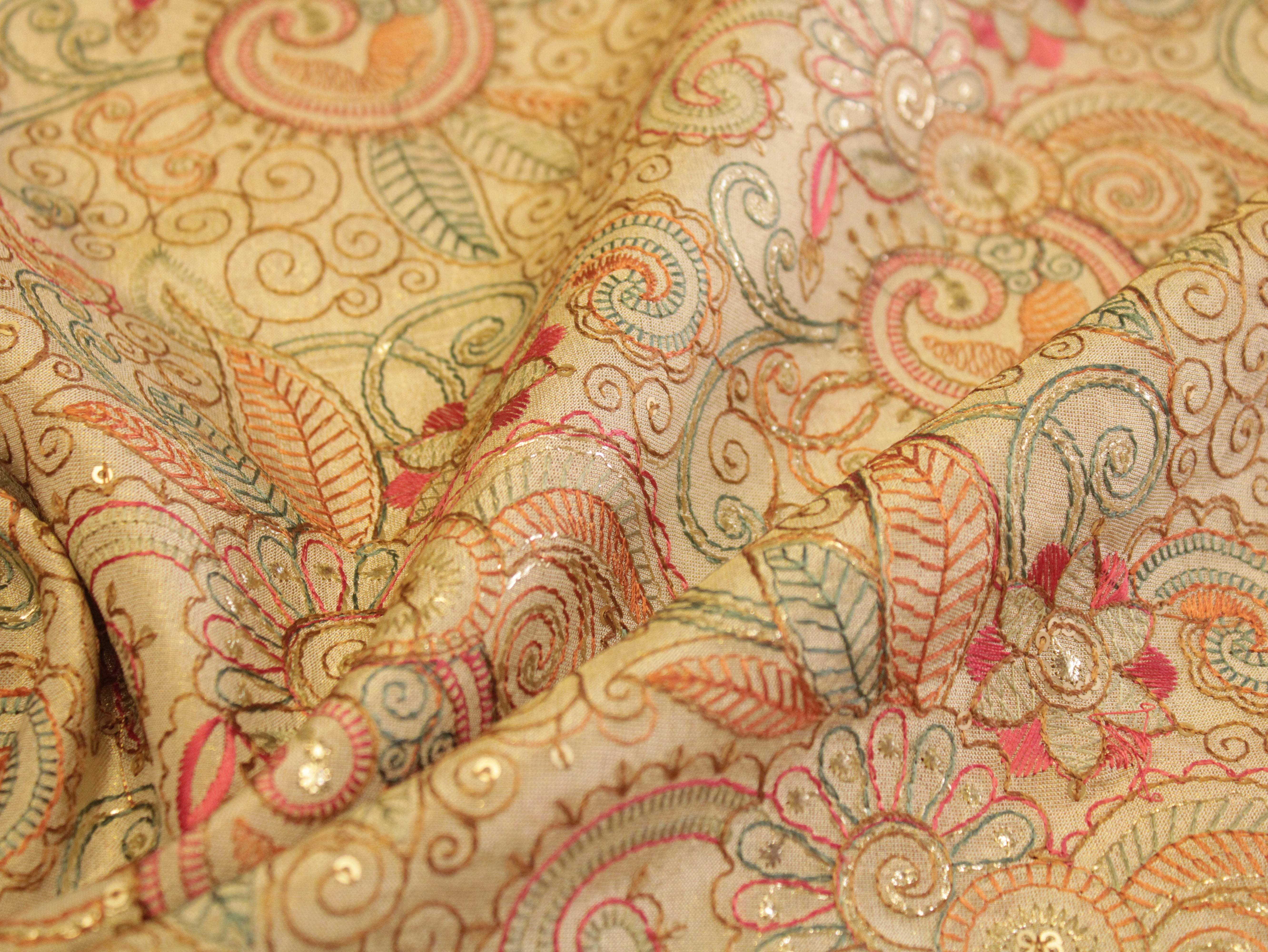 Premium Pure Tissue Fabric with Rich Thread Work - M'Foks