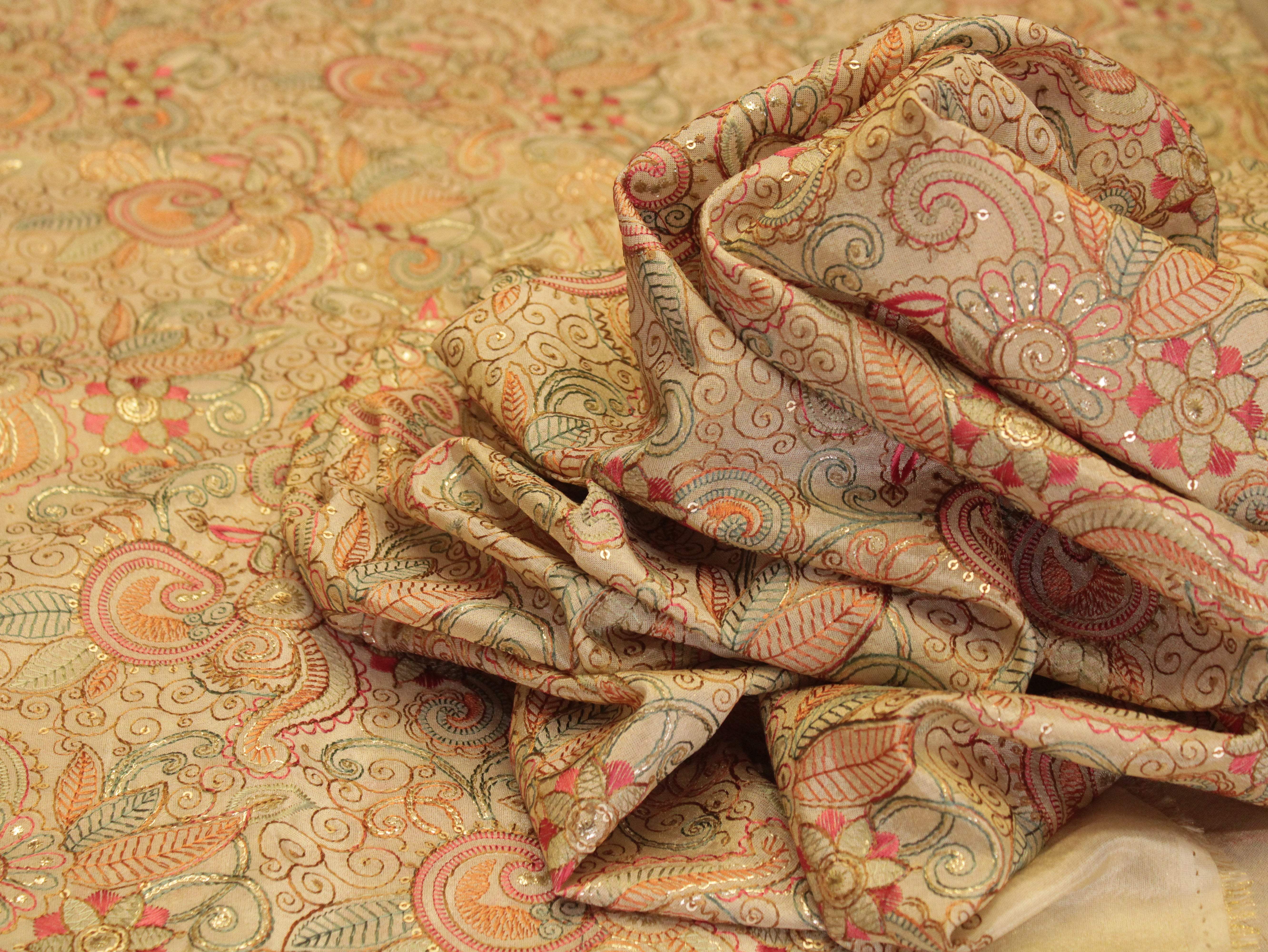 Premium Pure Tissue Fabric with Rich Thread Work - M'Foks