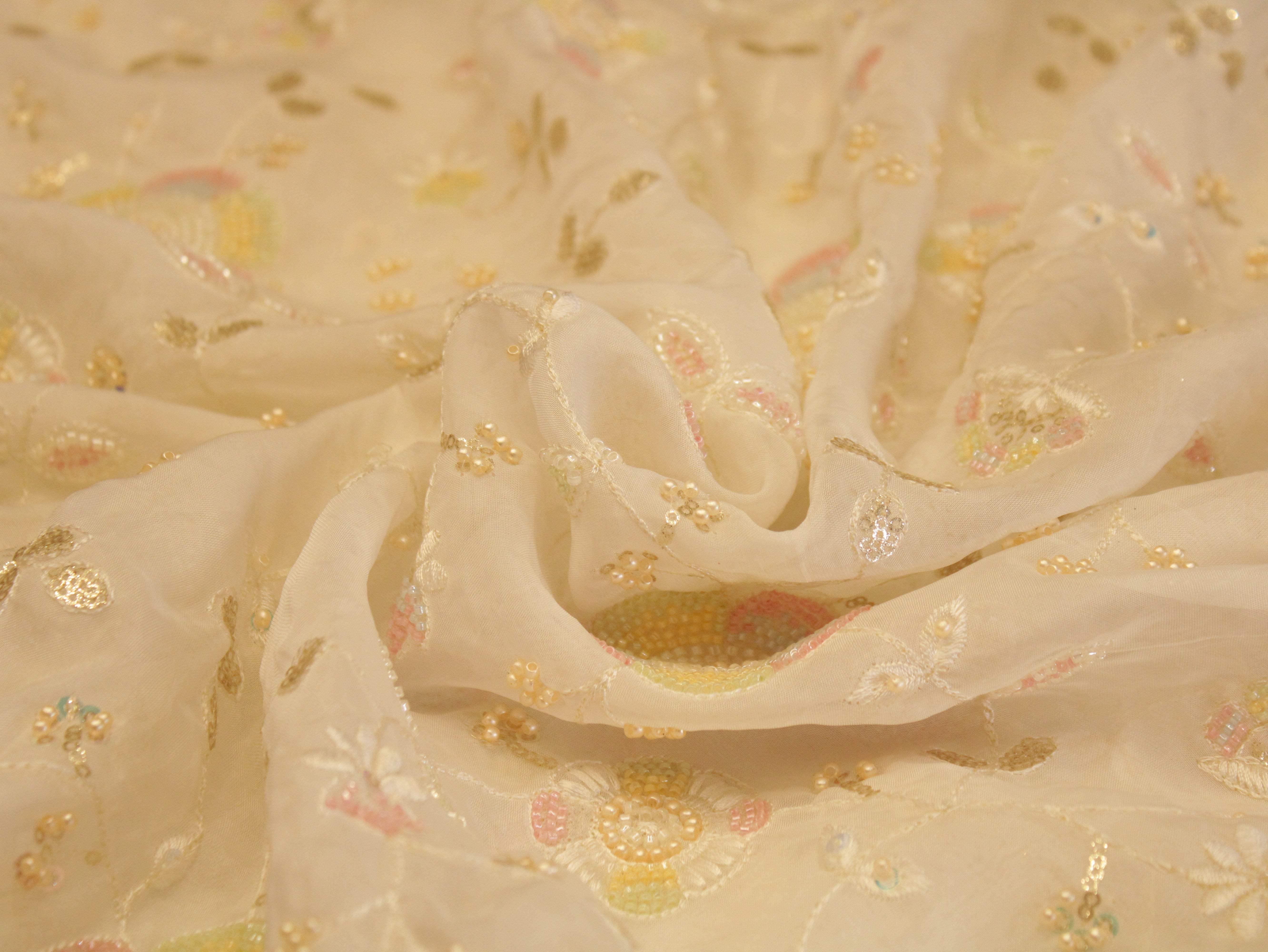 Premium Pure Organza Fabric with Rich Pearl Work - M'Foks