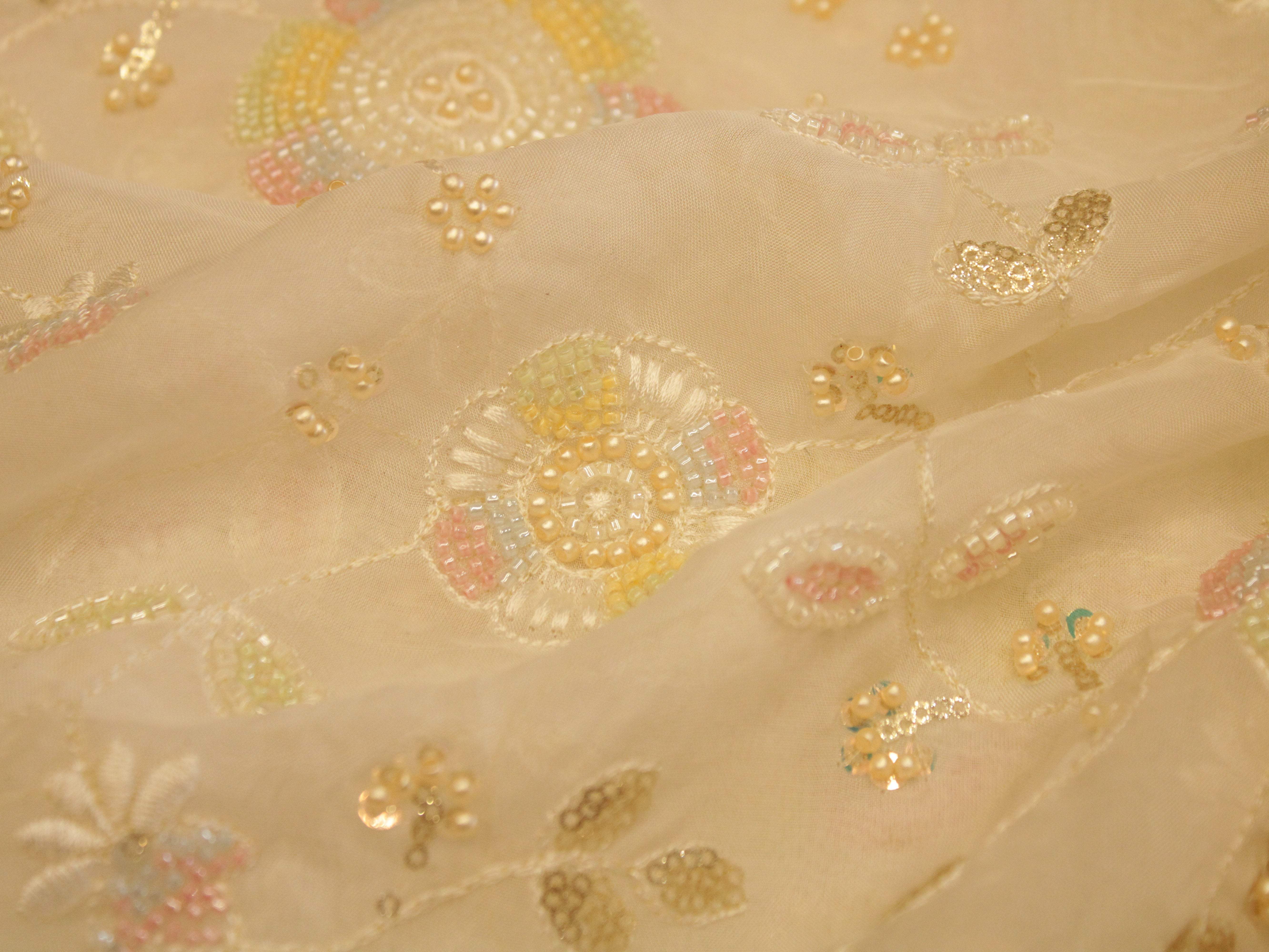Premium Pure Organza Fabric with Rich Pearl Work - M'Foks