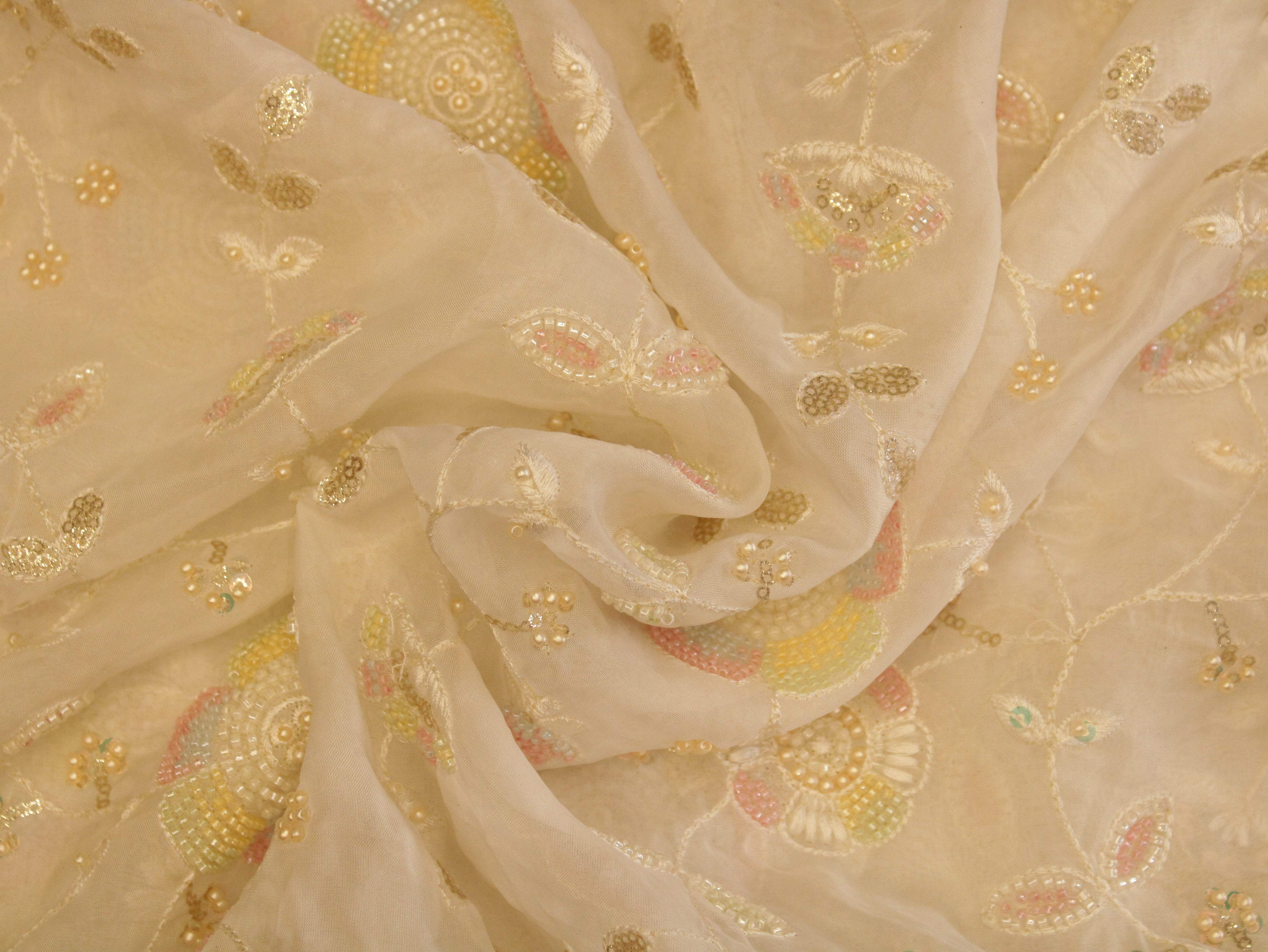 Premium Pure Organza Fabric with Rich Pearl Work - M'Foks
