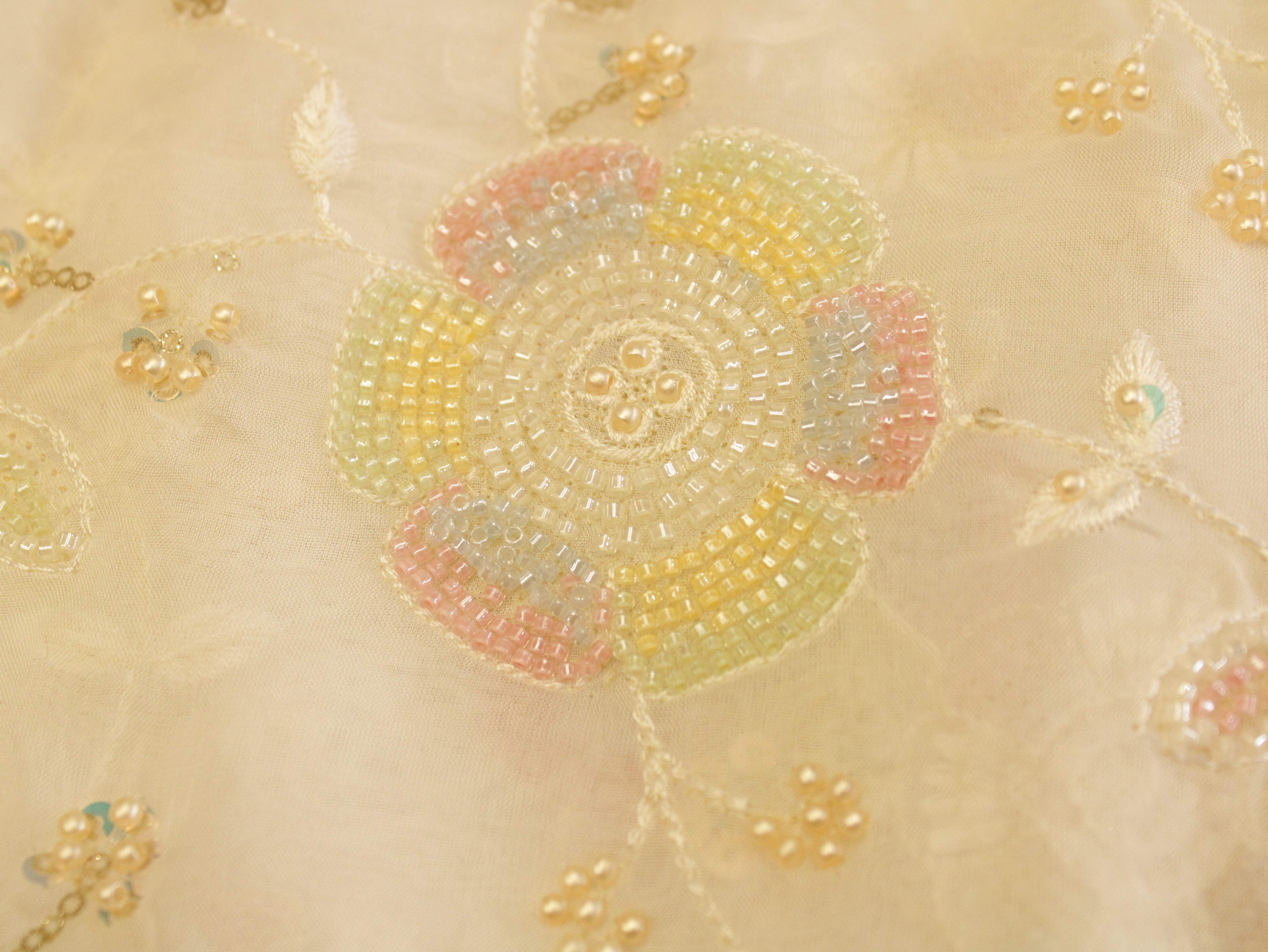 Premium Pure Organza Fabric with Rich Pearl Work - M'Foks
