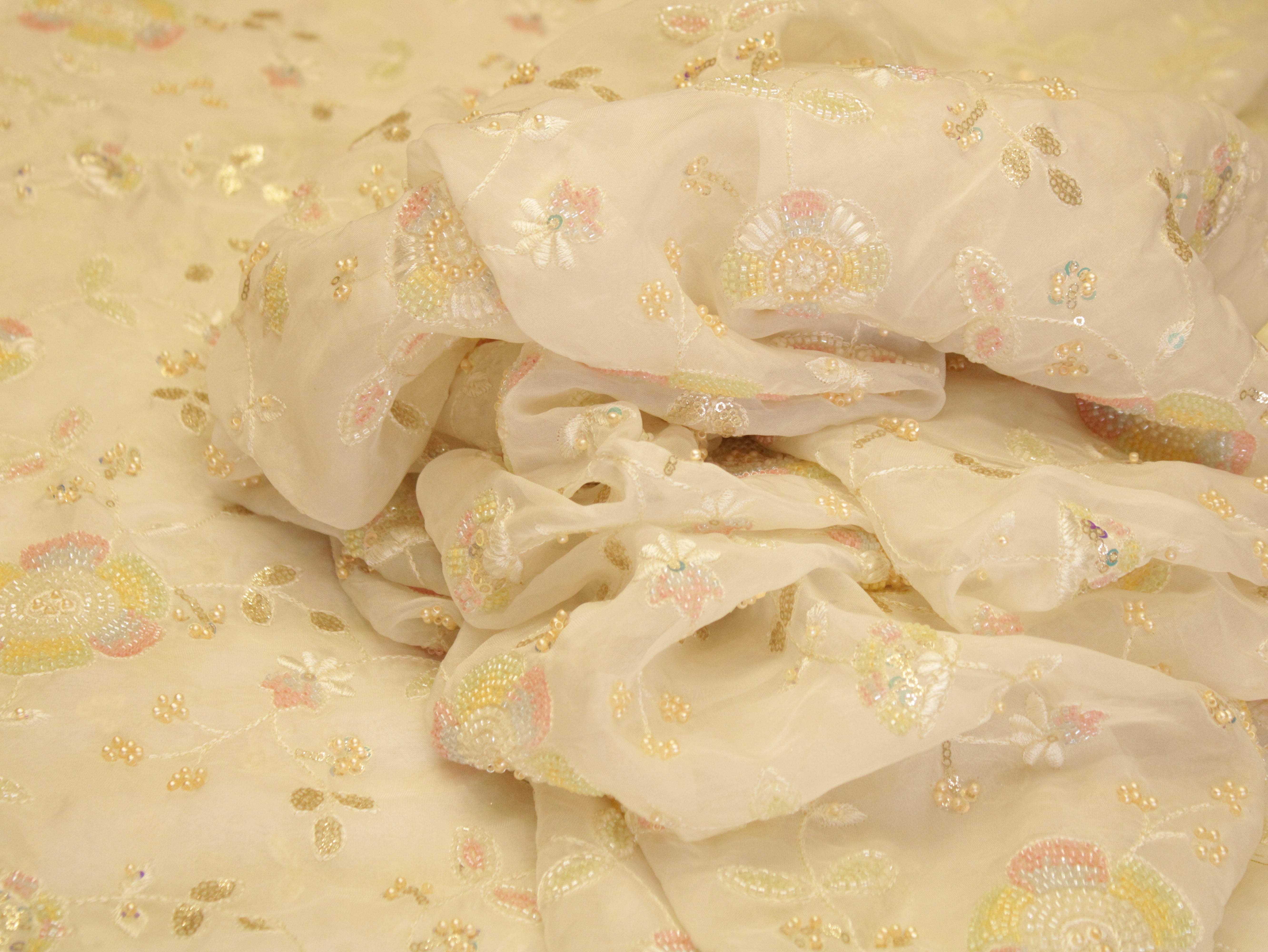 Premium Pure Organza Fabric with Rich Pearl Work - M'Foks