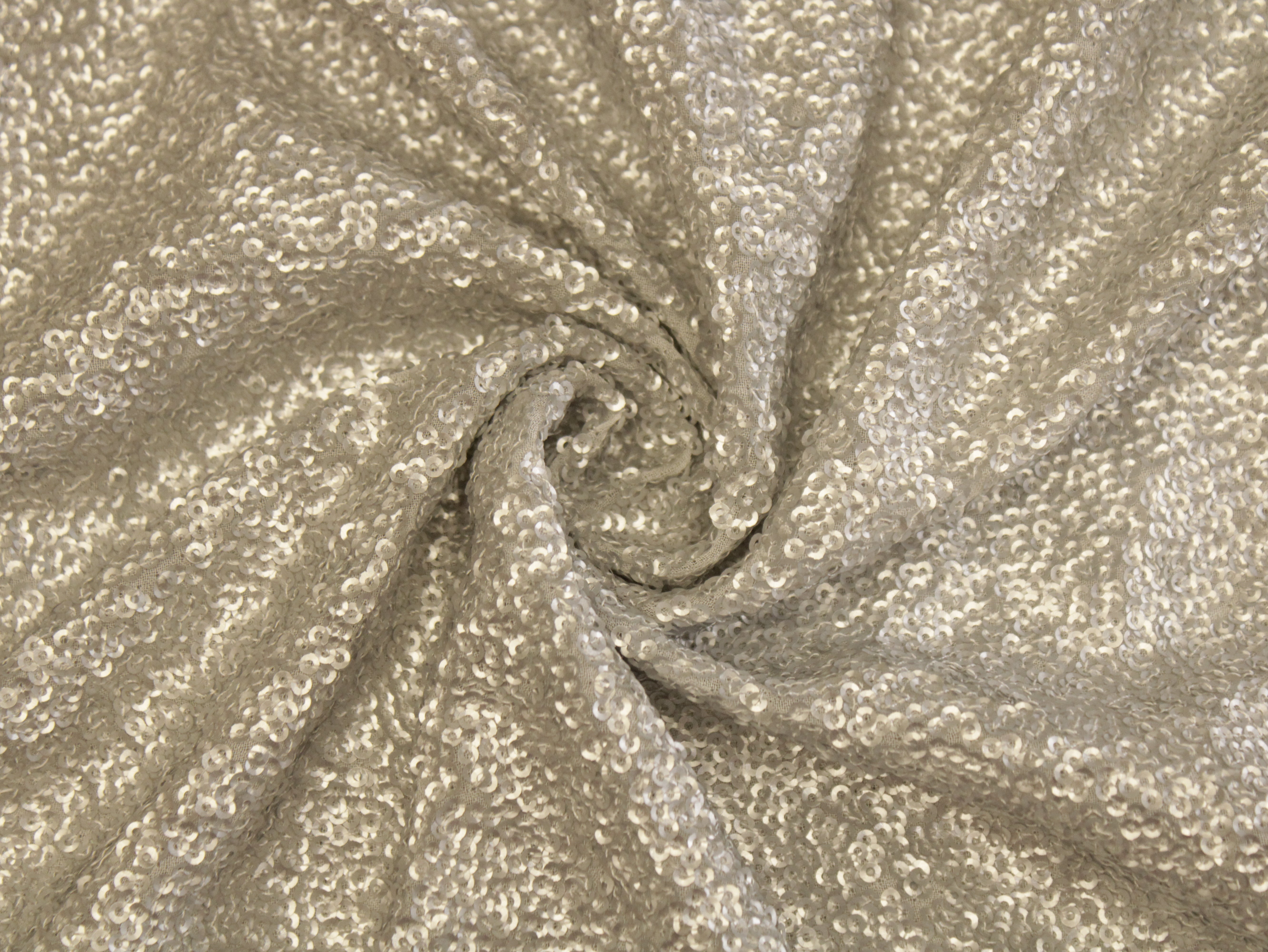 Glitter Sequin Bemberg Georgette Fabric - Silver