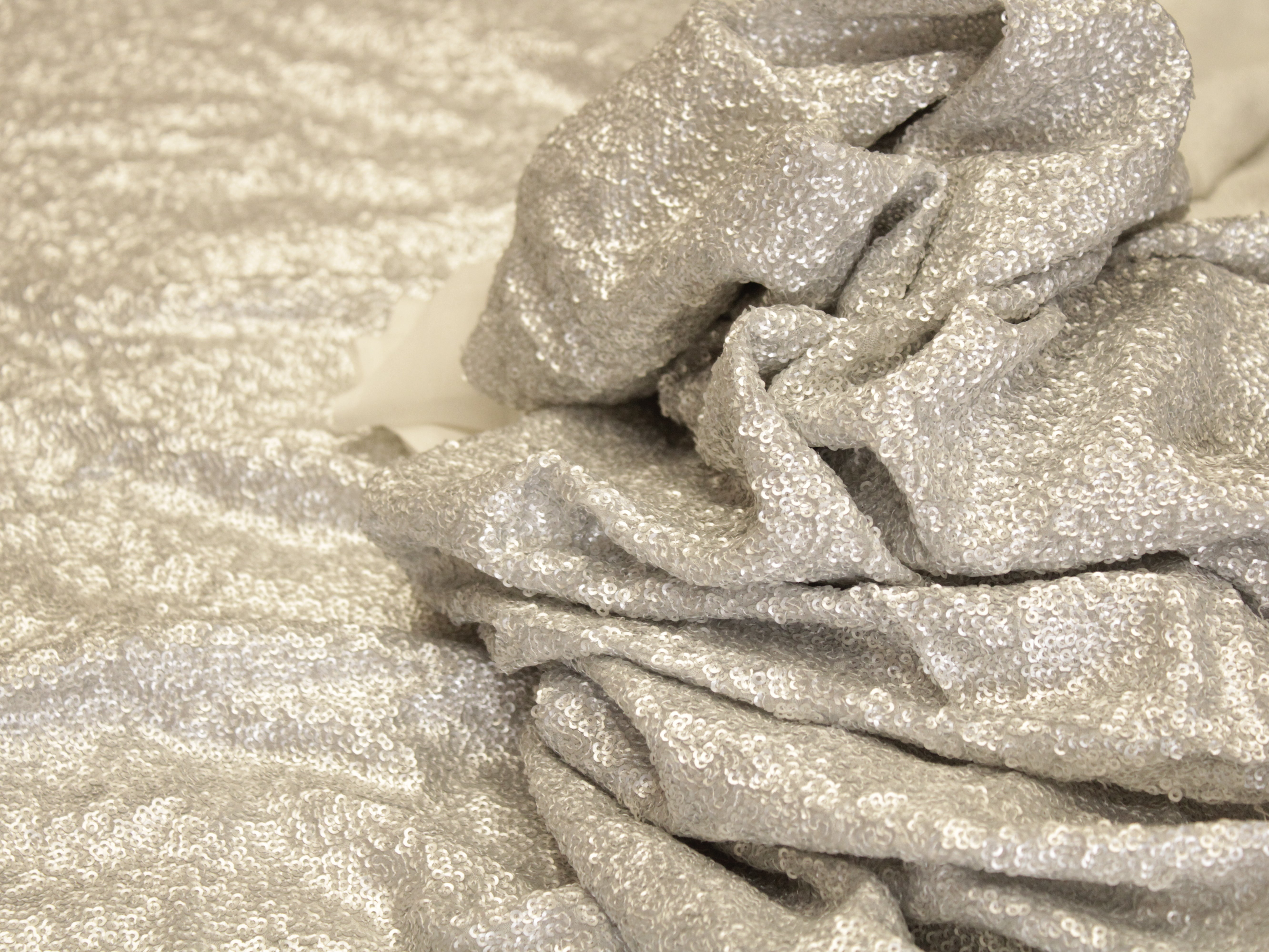 Glitter Sequin Bemberg Georgette Fabric - Silver