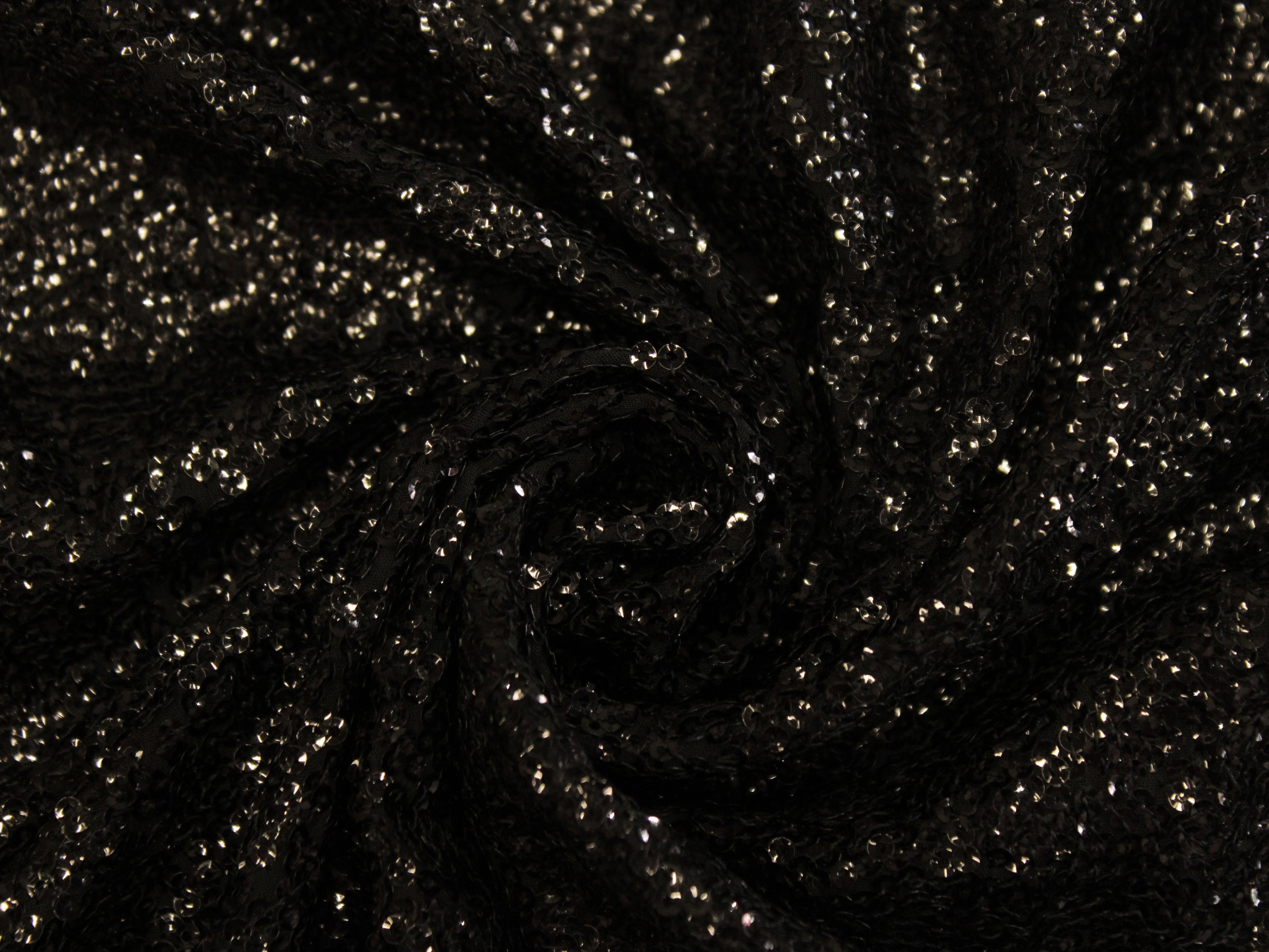 Glitter Sequin Bemberg Georgette Fabric - Black