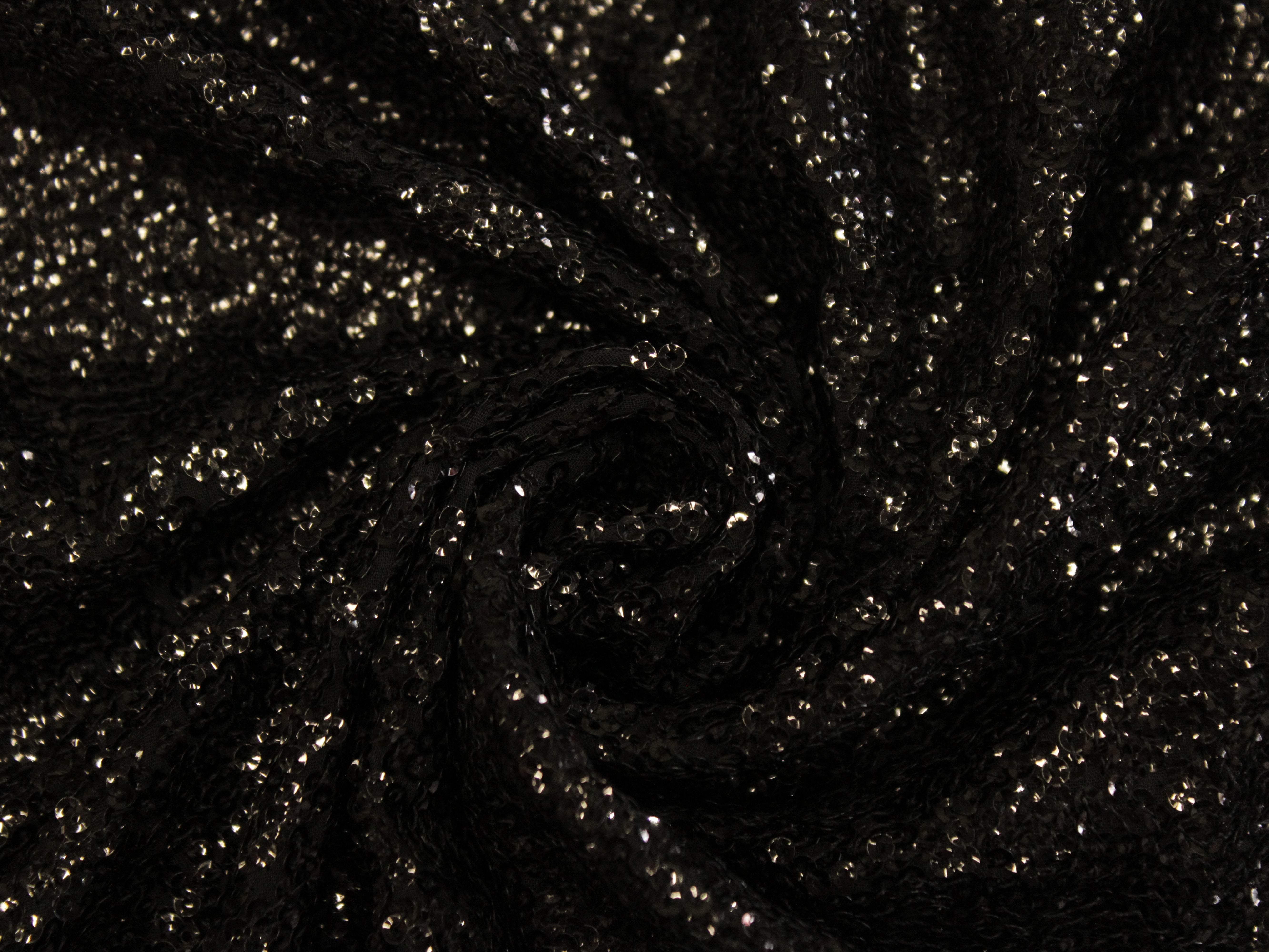 Glitter Sequin Bemberg Georgette Fabric - Black - M'Foks