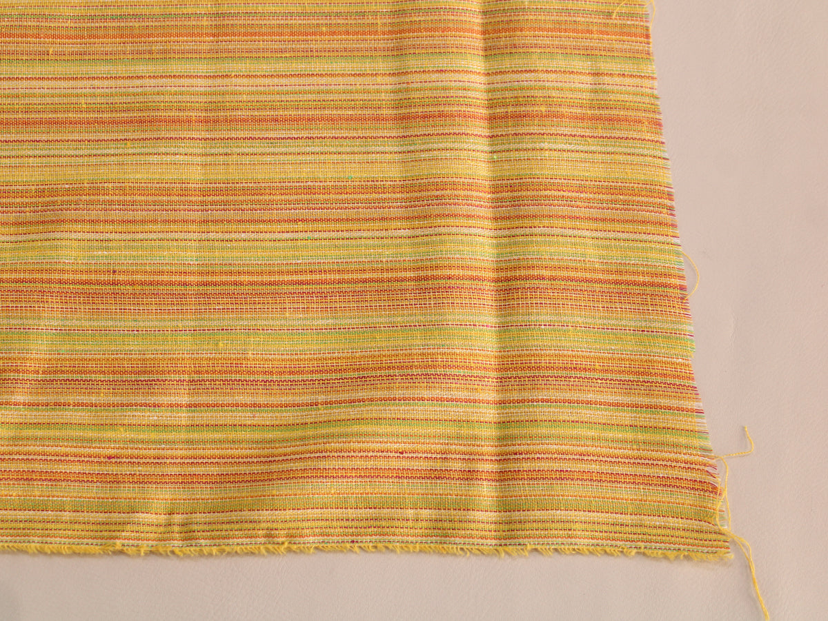 Pure Cotton Handloom Fine Stripe Fabric | Yellow Orange Green | 44 Inch
