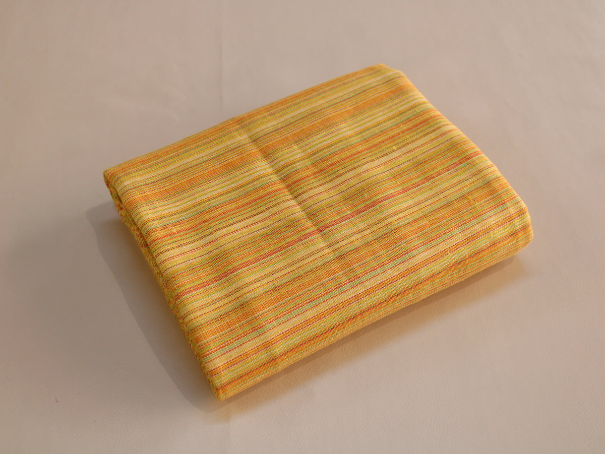 Pure Cotton Handloom Fine Stripe Fabric | Yellow Orange Green | 44 Inch