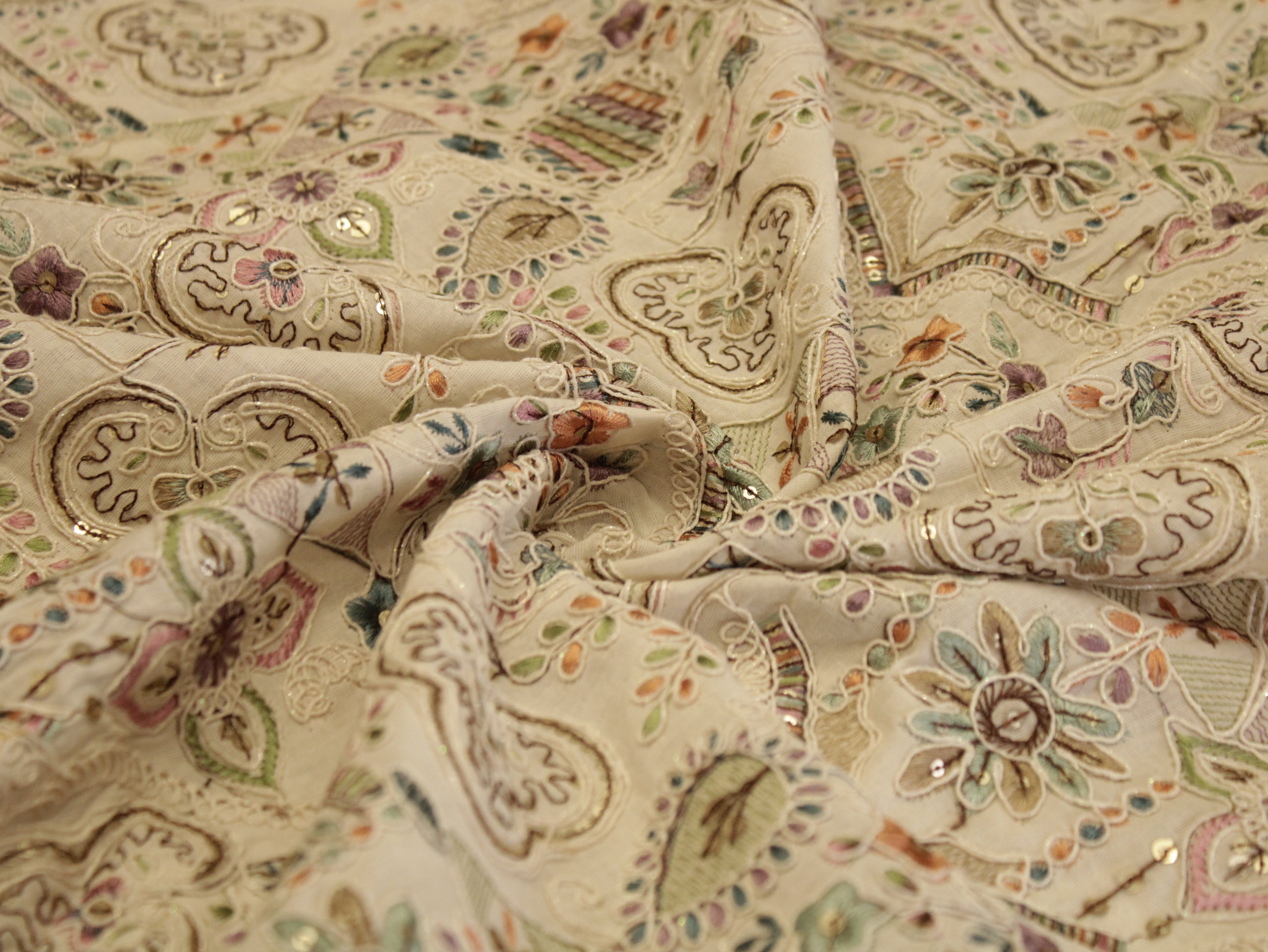 Georgette Delight : Lucknawi Thread Work Fabric - White