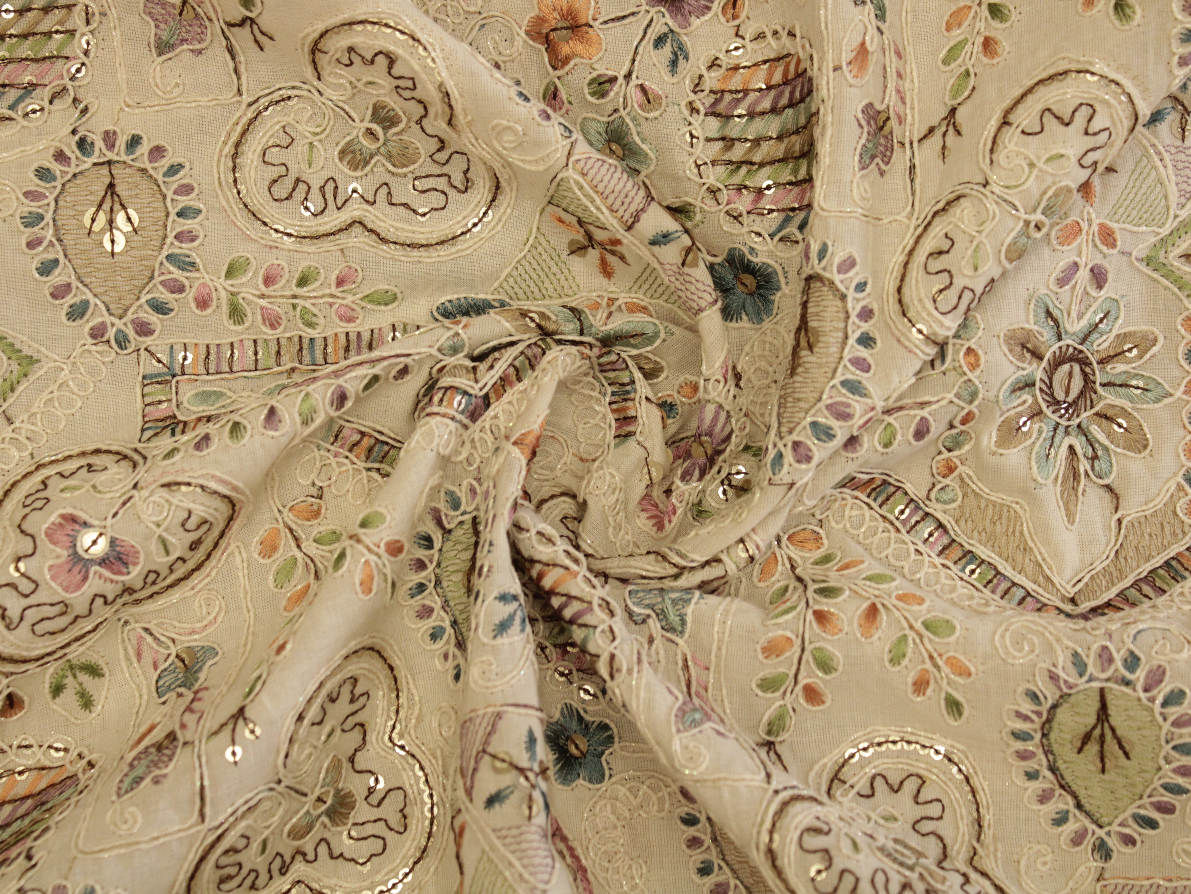 Georgette Delight : Lucknawi Thread Work Fabric - Peacock Blue