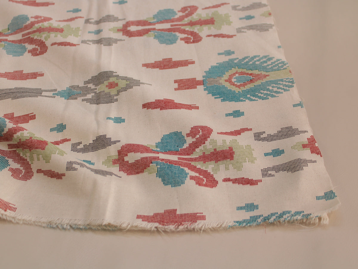 Pure Cotton Flex Uzbek Ikat Print Fabric | Cream Multicolour | 44 Inch