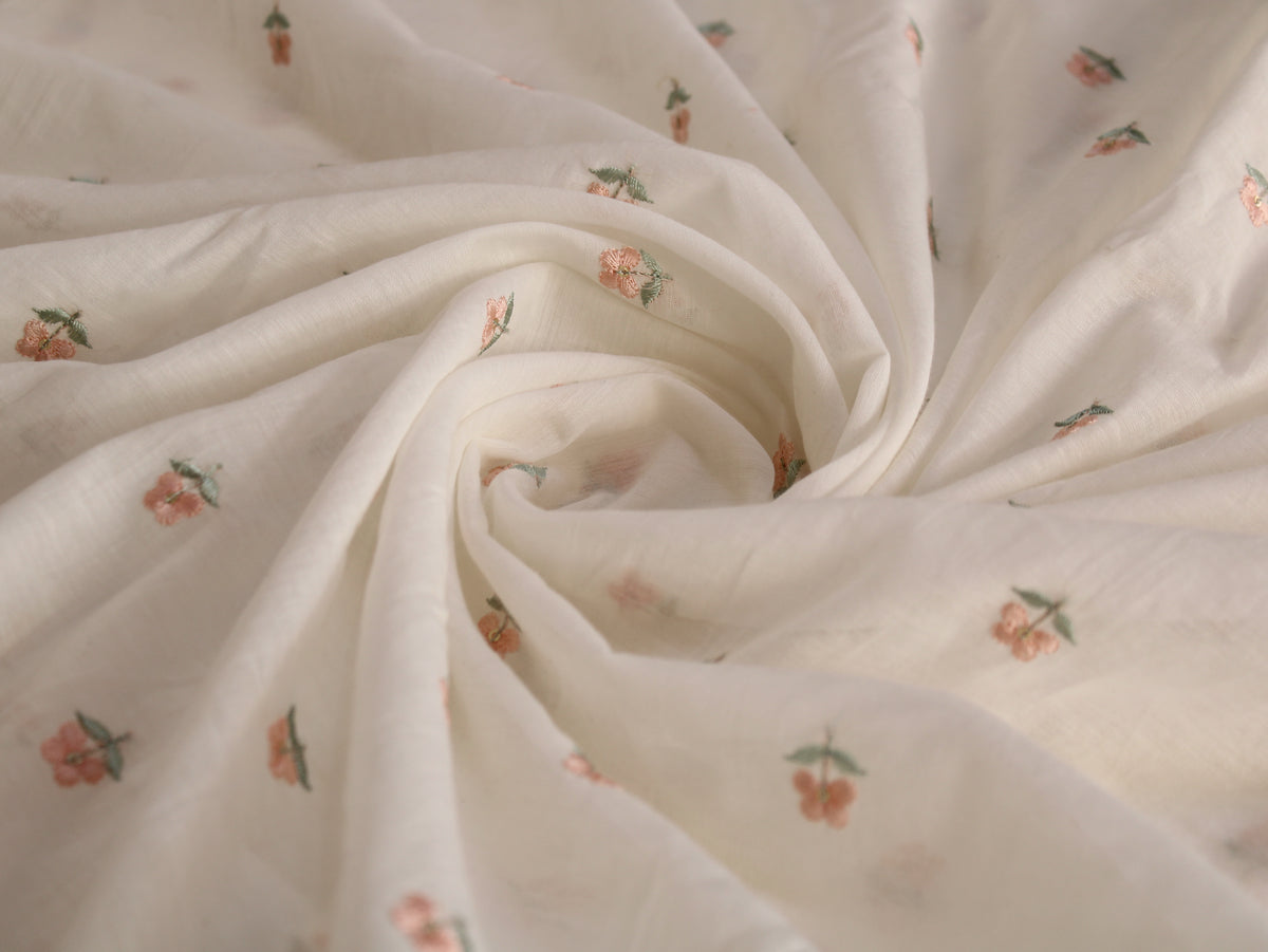 Mal Chanderi Embroidered Fabric | Cream Pink | 44 Inch