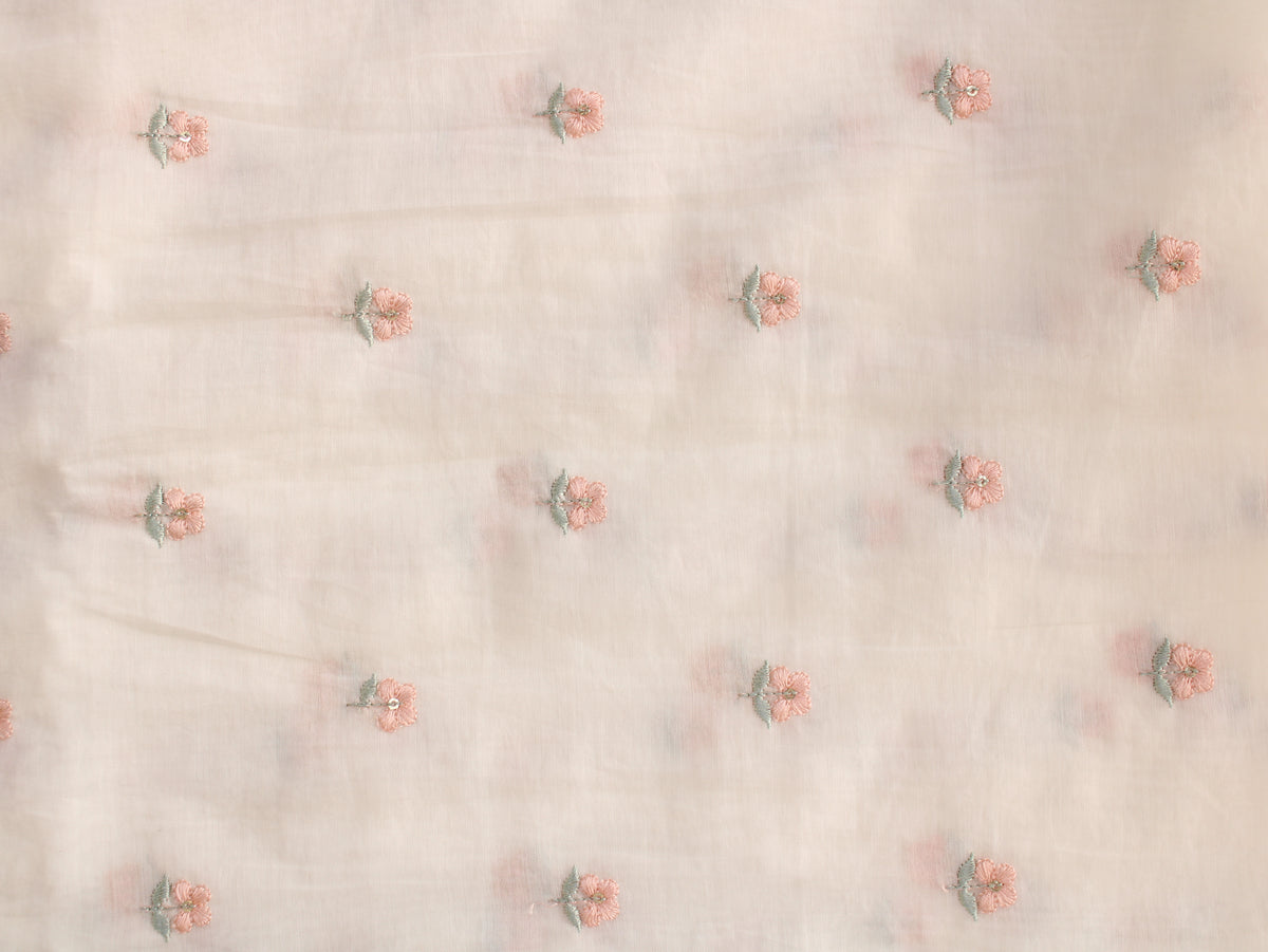 Mal Chanderi Embroidered Fabric | Cream Pink | 44 Inch