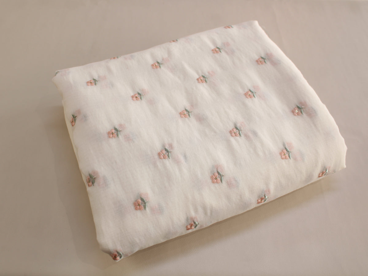 Mal Chanderi Embroidered Fabric | Cream Pink | 44 Inch