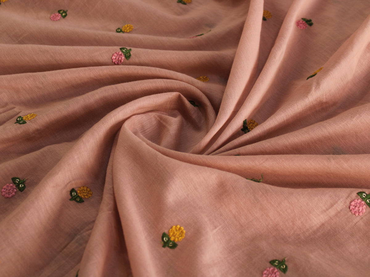 Tissu Mal Chanderi avec broderie bouquet floral — Mauve