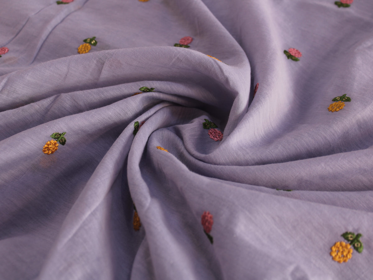 Tissu Mal Chanderi avec broderie bouquet floral — Mauve