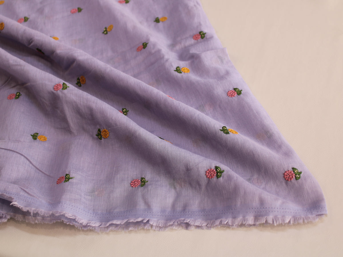 Tissu Mal Chanderi avec broderie bouquet floral — Mauve