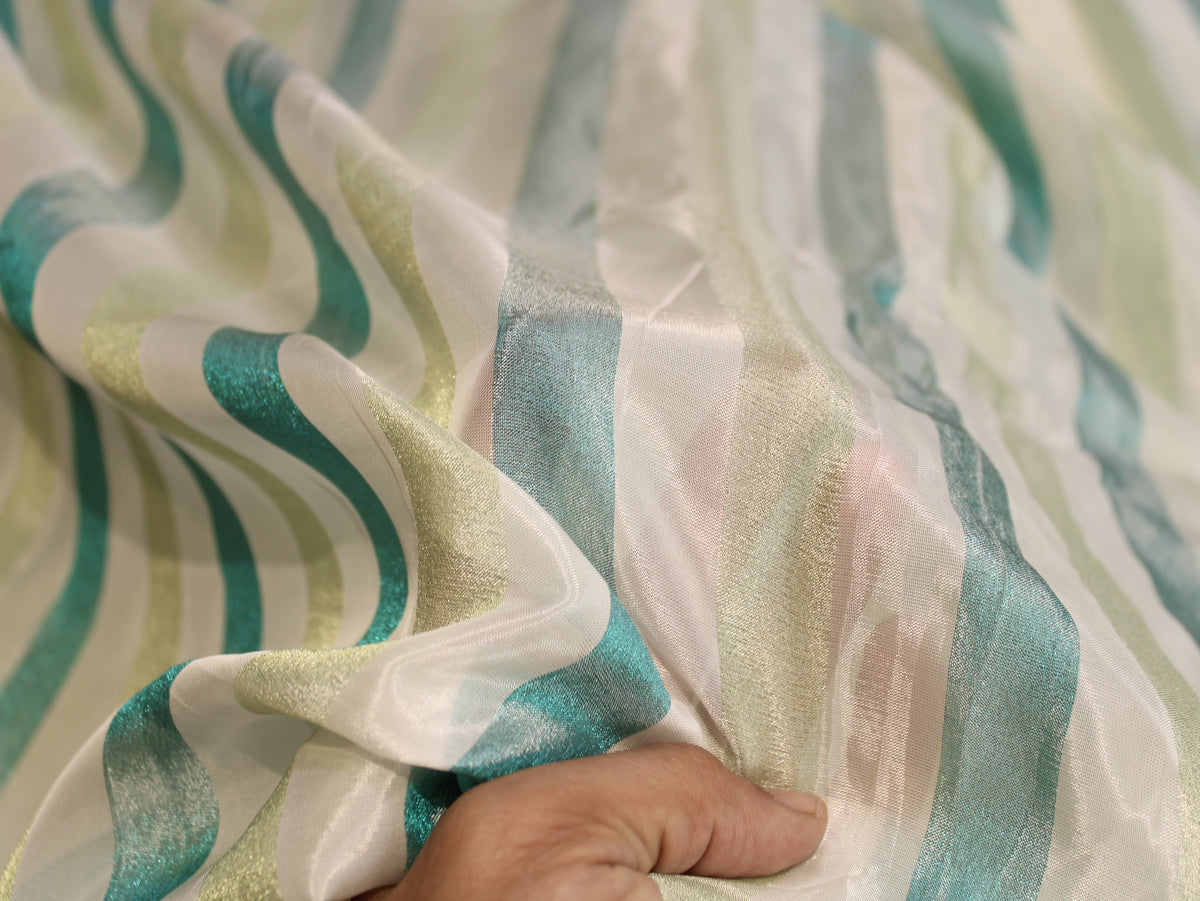Tissu Jacquard Rayé Auto-Tissé Cosmos – Finition Pastel Multicolore