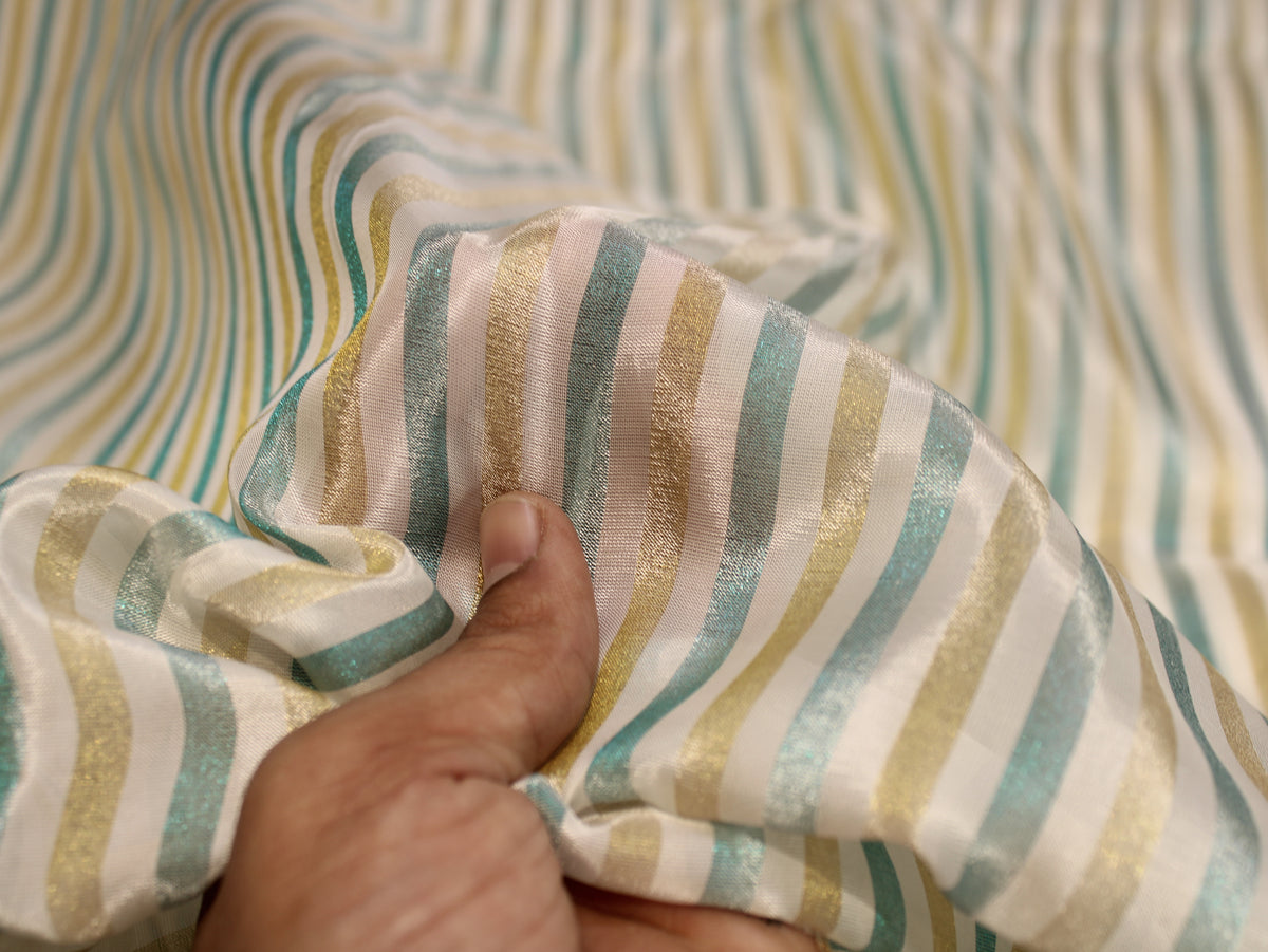 Tissu Jacquard Rayé Auto-Tissé Cosmos – Finition Pastel Multicolore