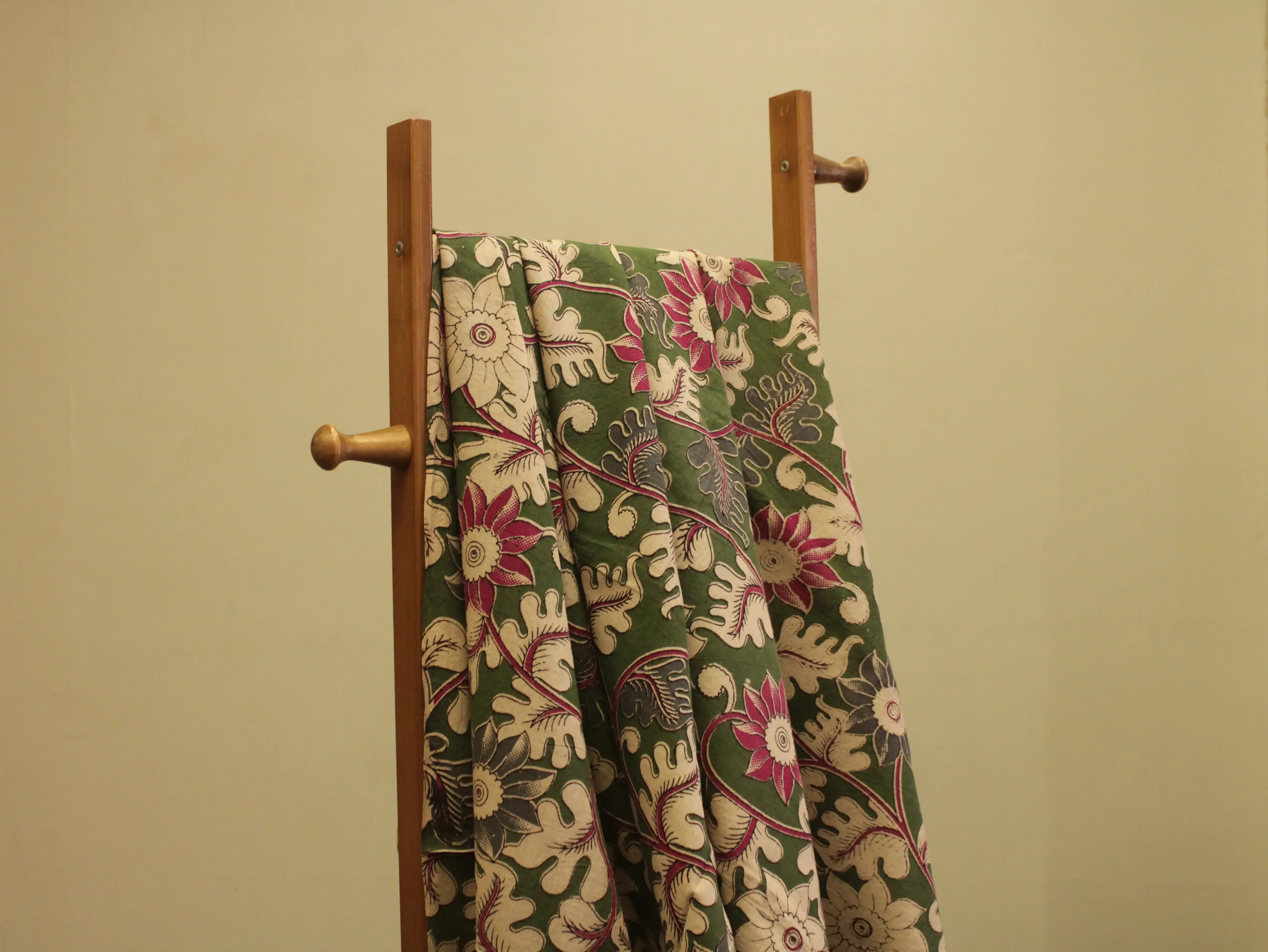 Premium Cotton Kalamkari Hand Block Print Fabric - Green - M'Foks