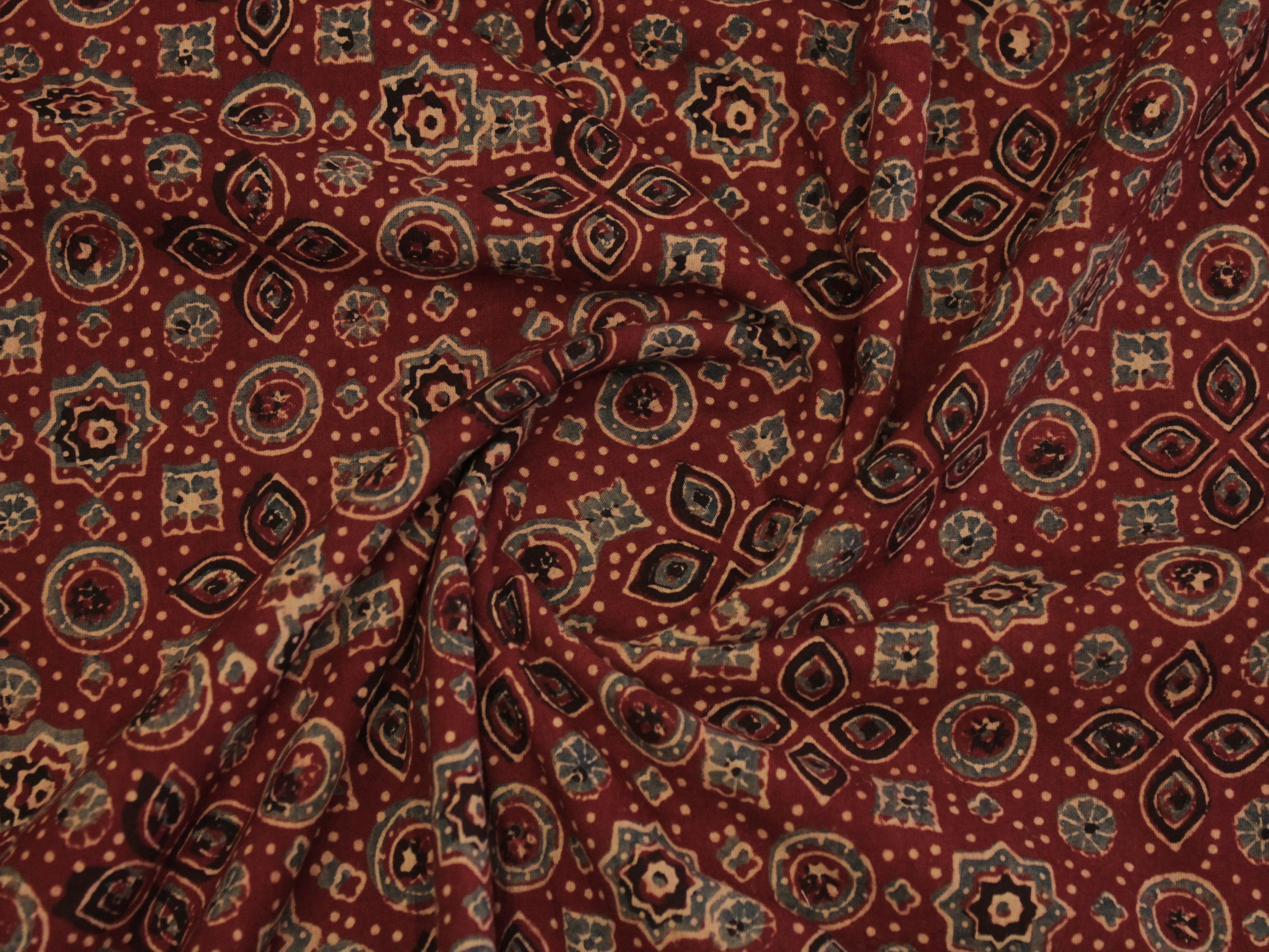 Premium Cotton Ajrakh Hand Block Print Fabric - Maroon