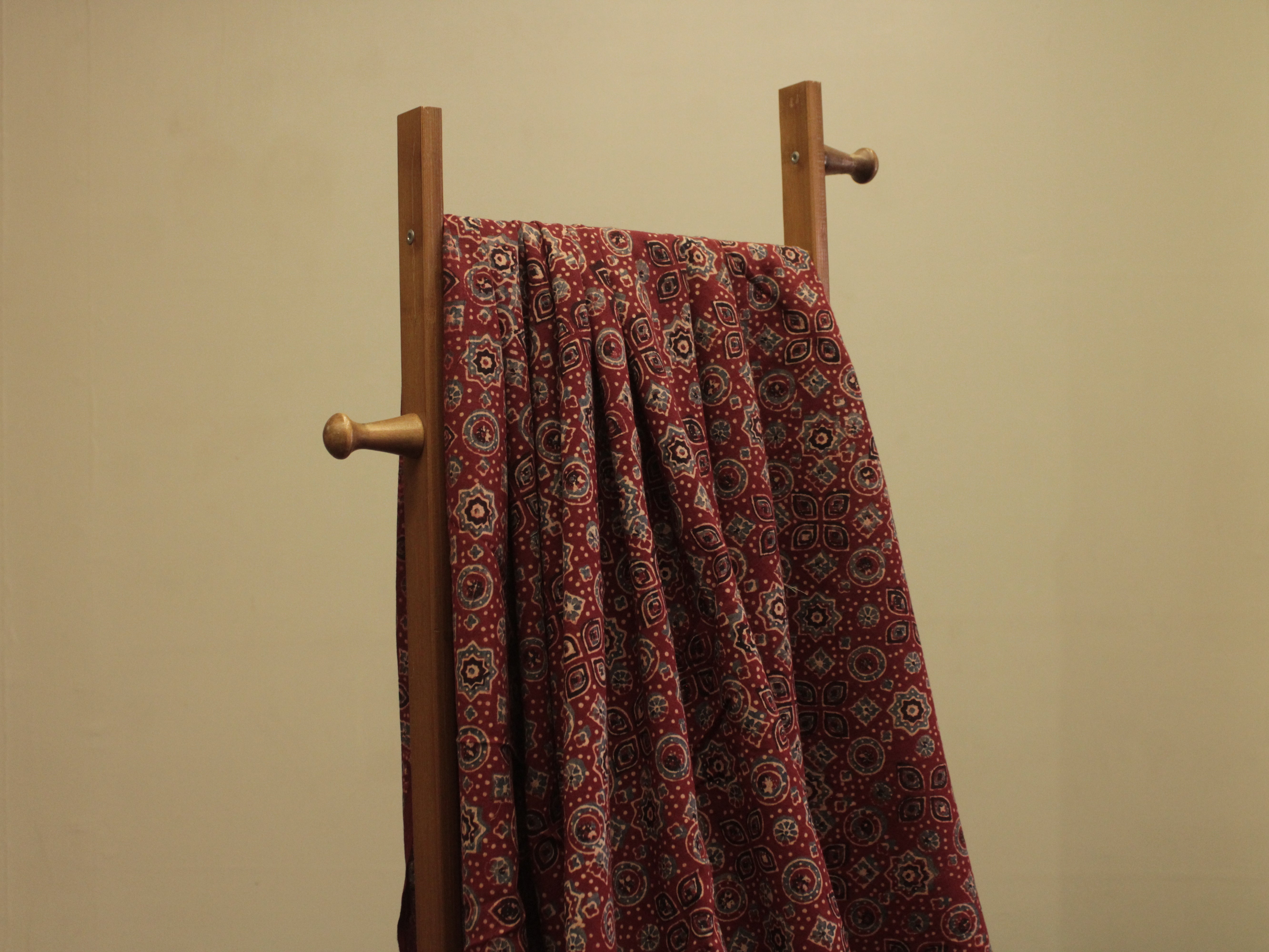 Premium Cotton Ajrakh Hand Block Print Fabric - Maroon