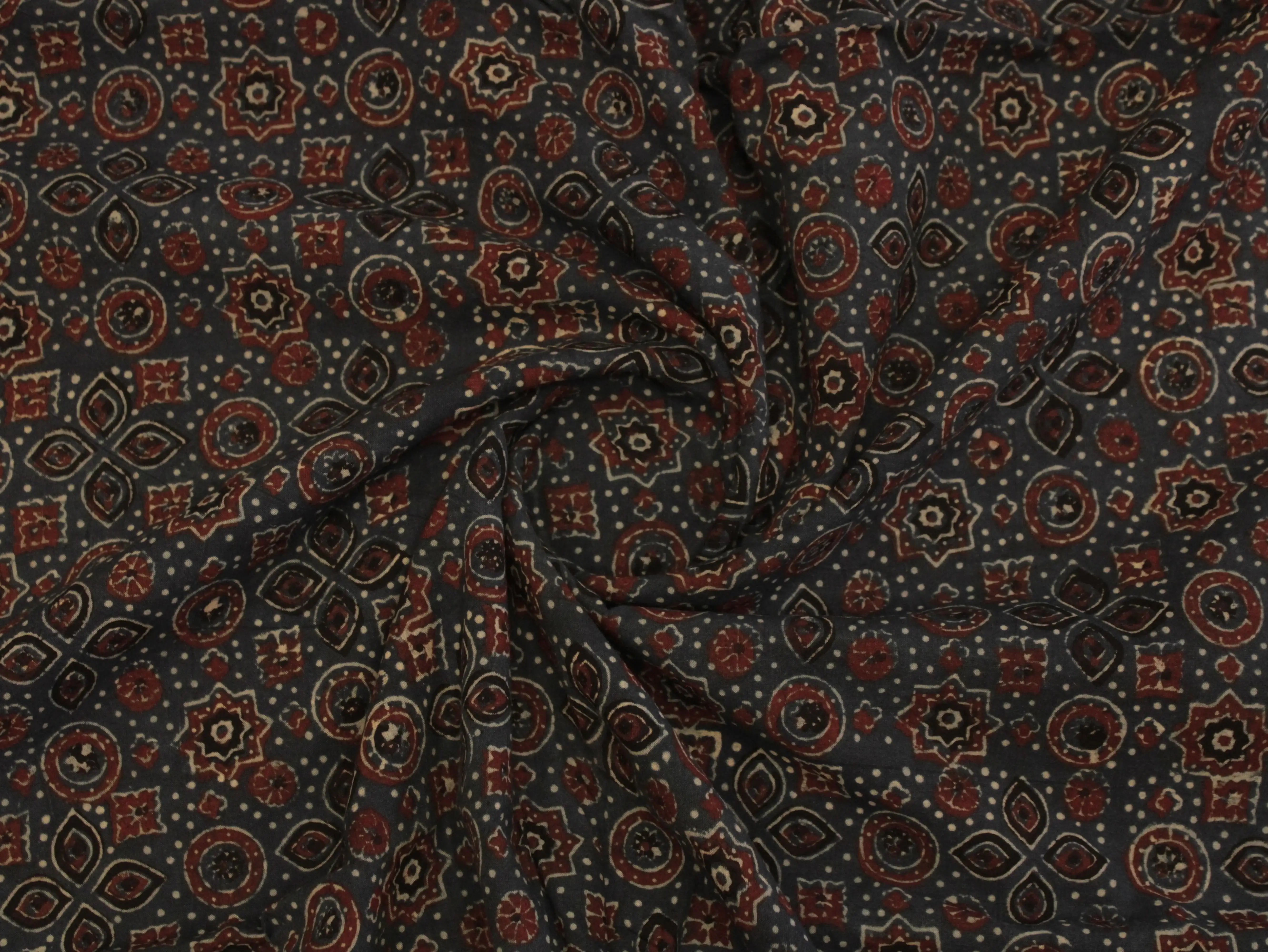 Premium Cotton Ajrakh Hand Block Print Fabric - Indigo