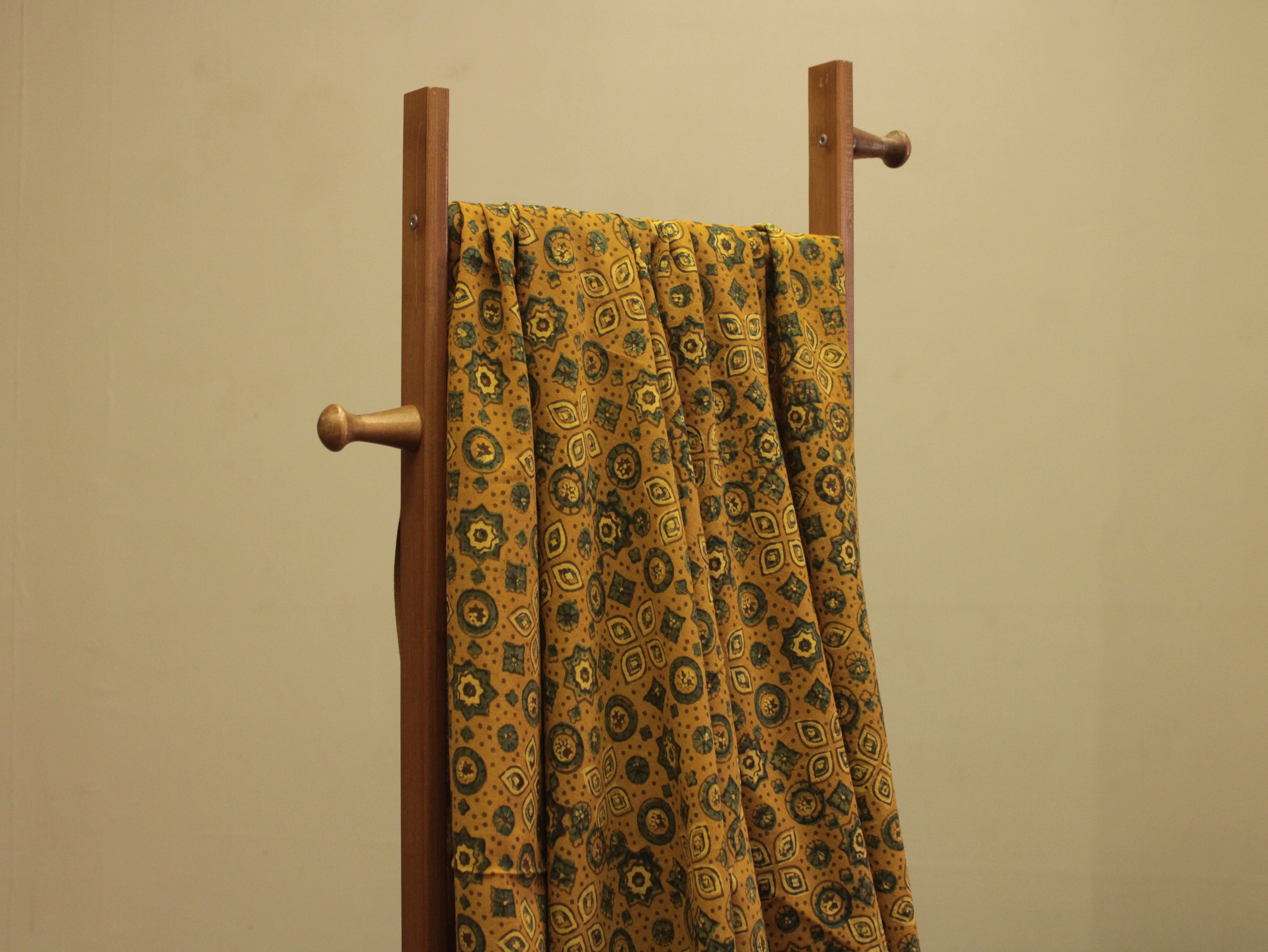 Premium Cotton Ajrakh Hand Block Print Fabric - Mustard