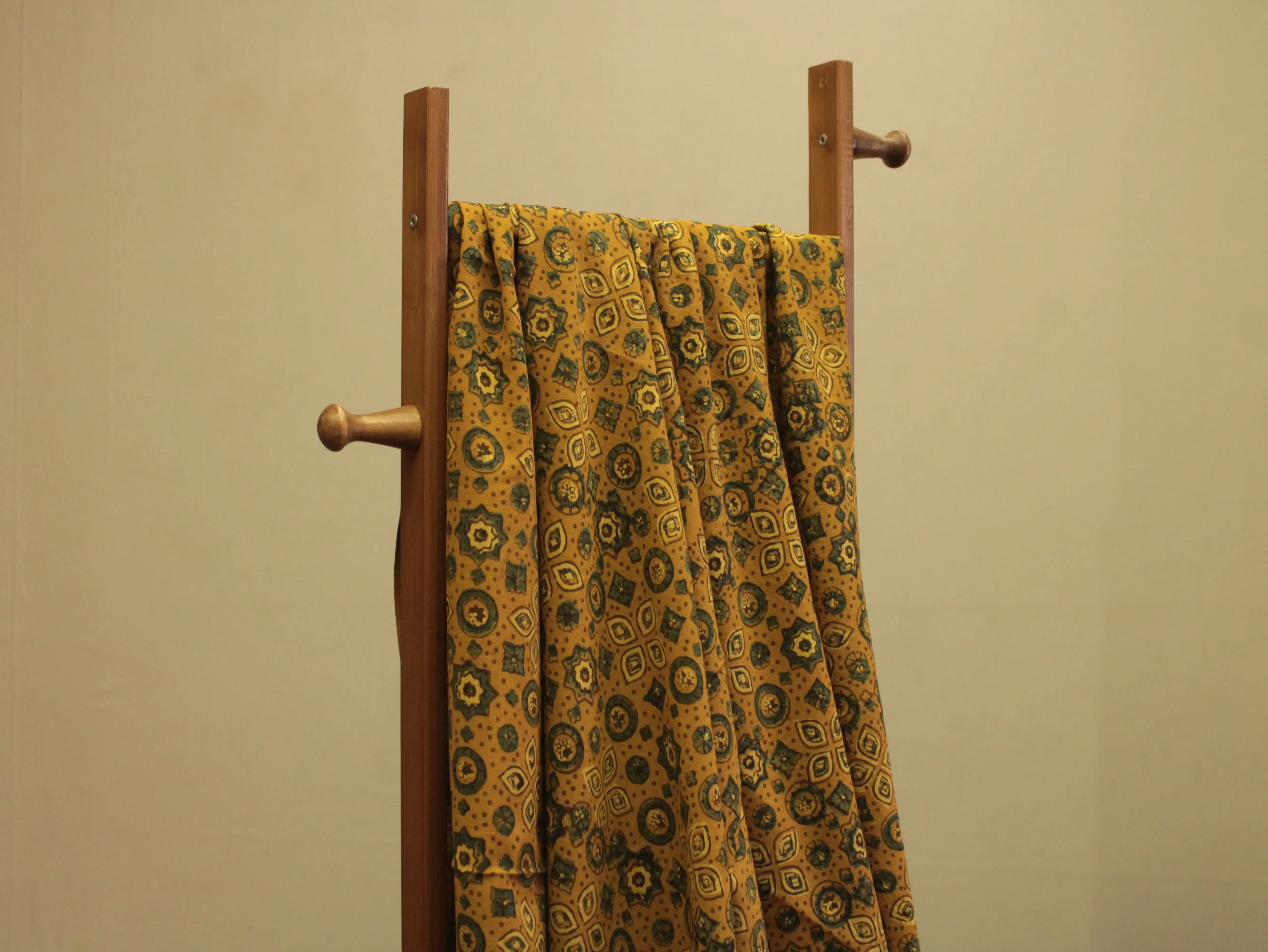 Premium Cotton Ajrakh Hand Block Print Fabric - Mustard