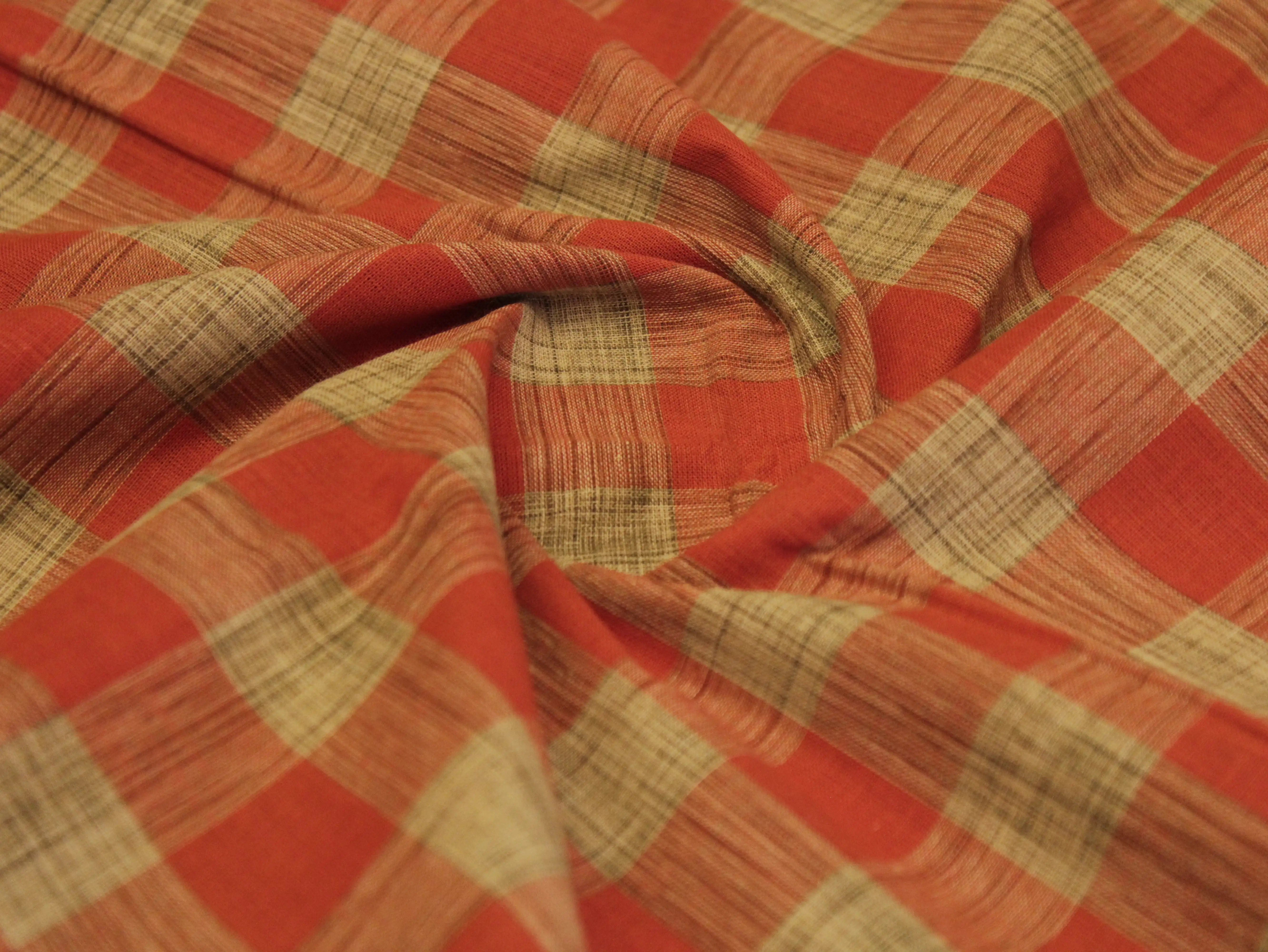 Checked Handloom Pure Cotton Woven Fabric