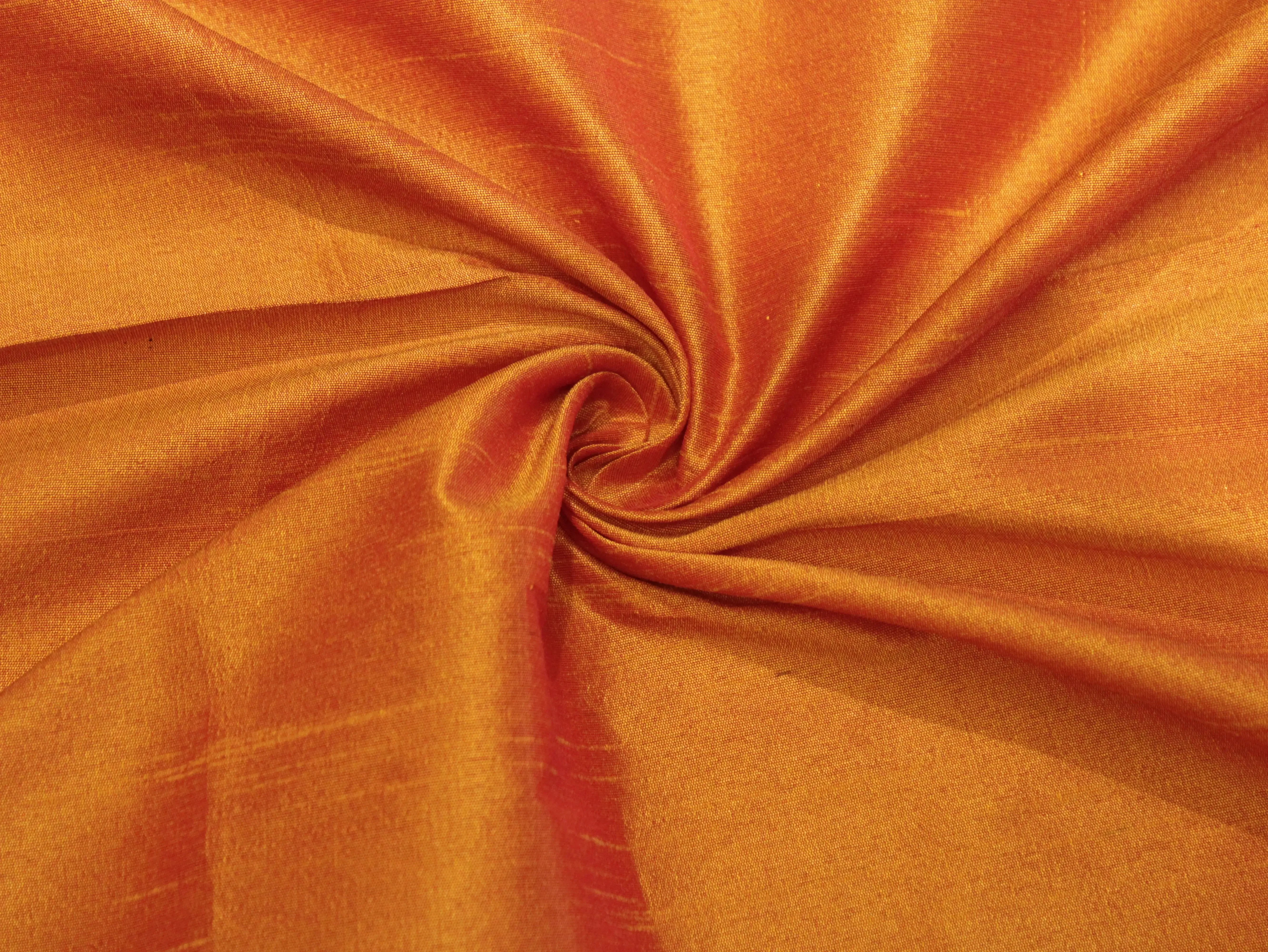 Plain Dyed Raw/Dupion Silk Fabric - Orange - M'Foks