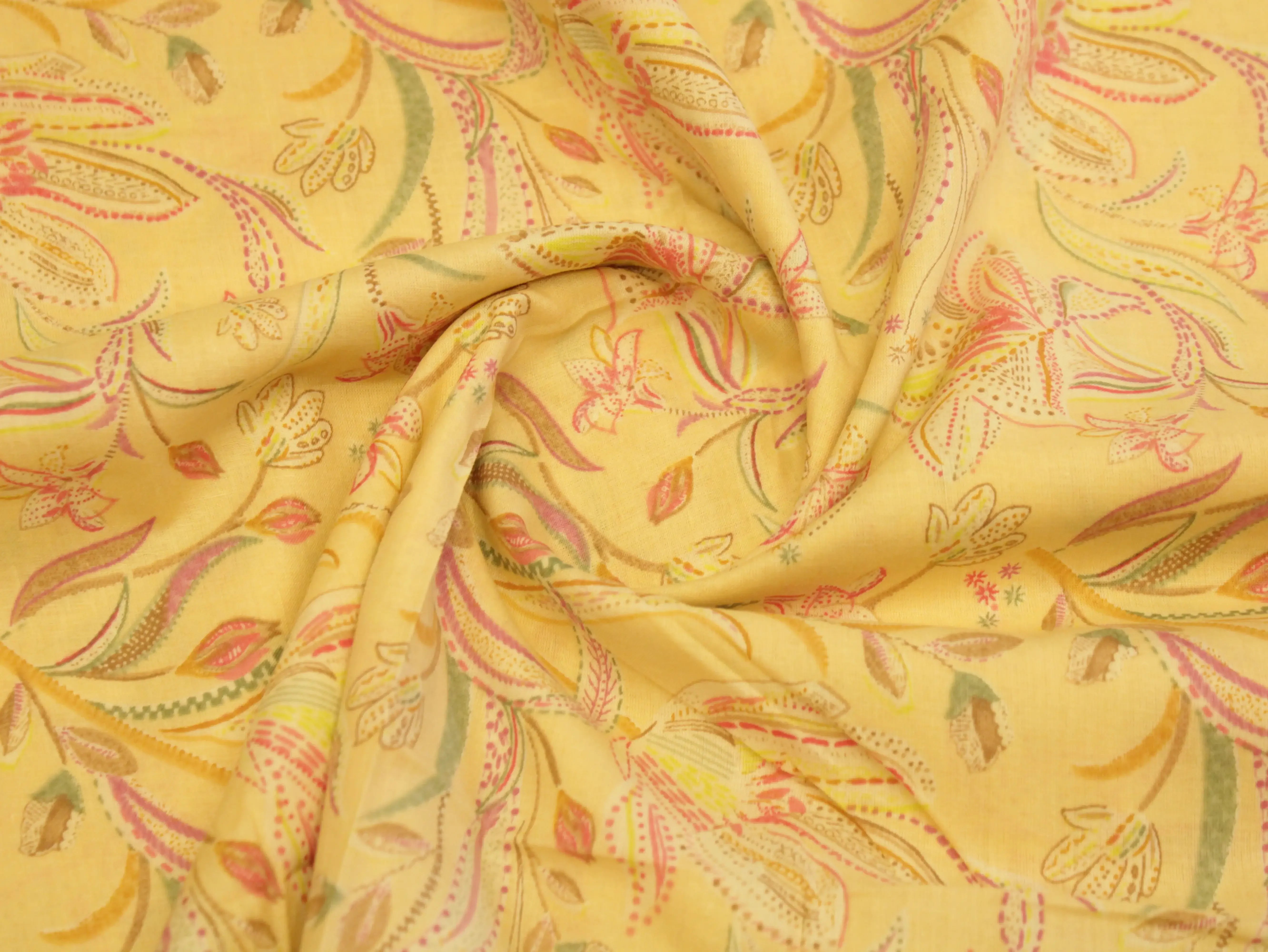 Premium Mirco cotton Digital printed fabric - Pastel Yellow - M'Foks