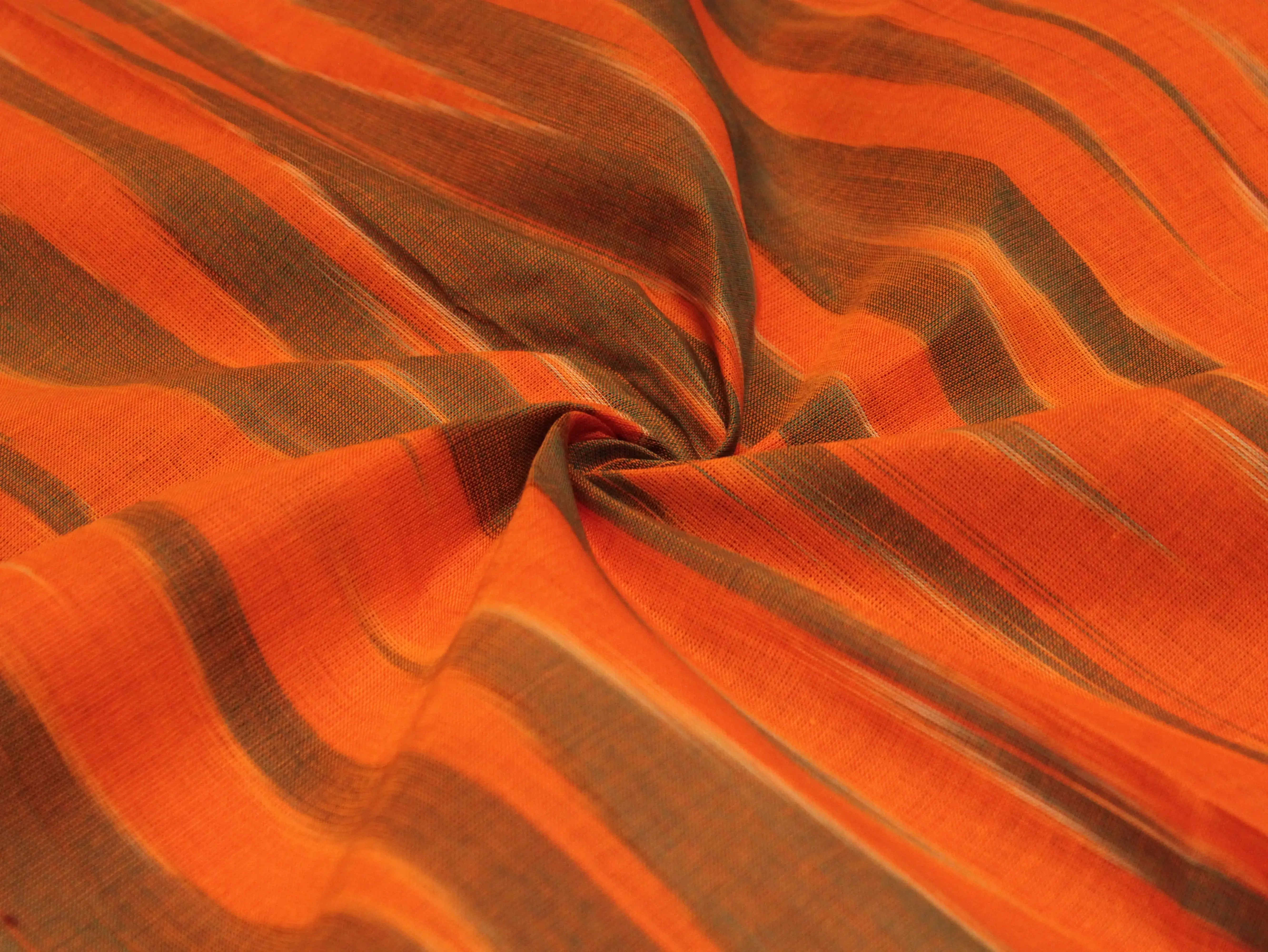 Mfoks : Handloom Pure Cotton Woven Fabric - Orange - M'Foks