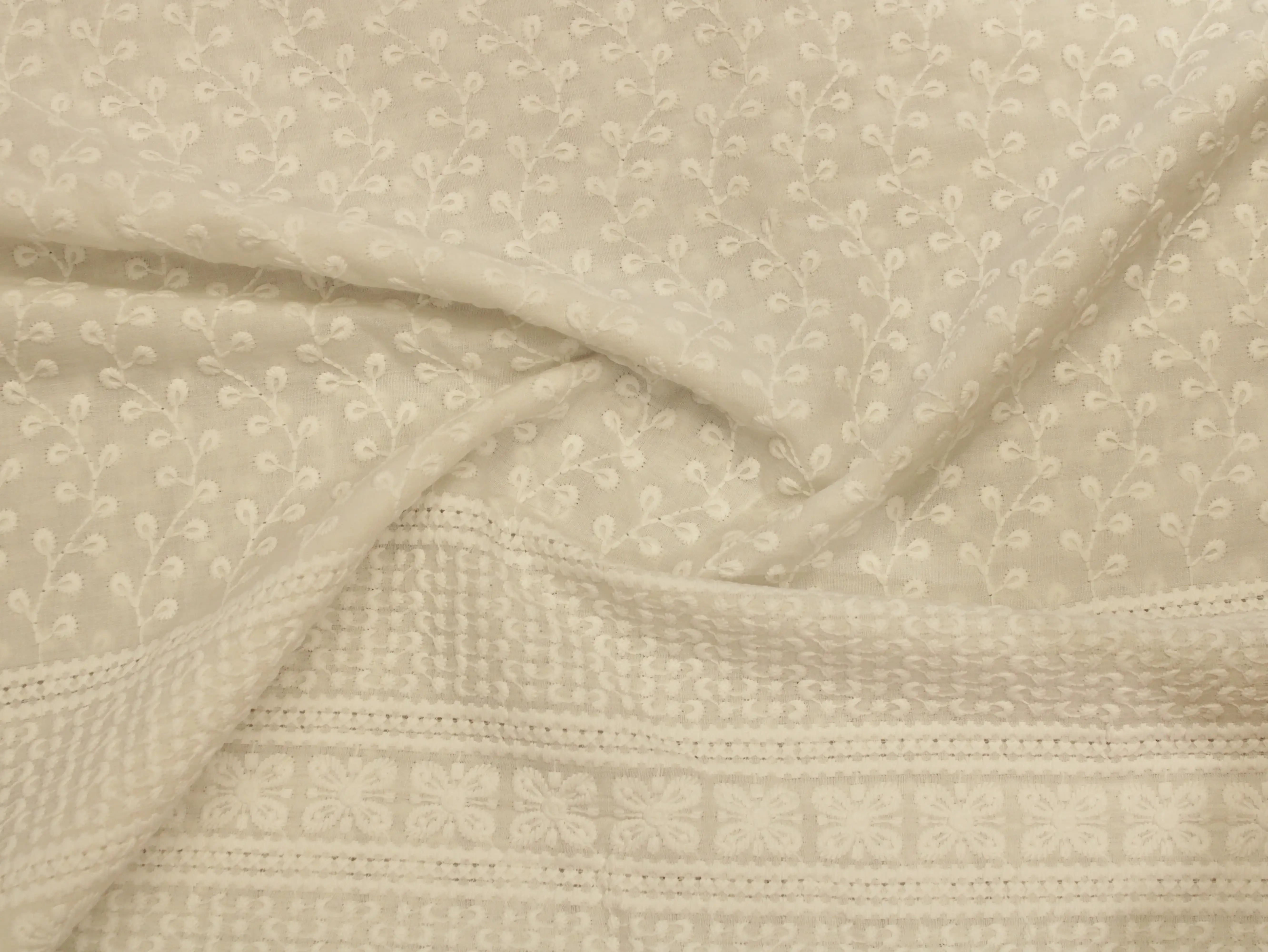 Cotton White Border Embroidery Fabric